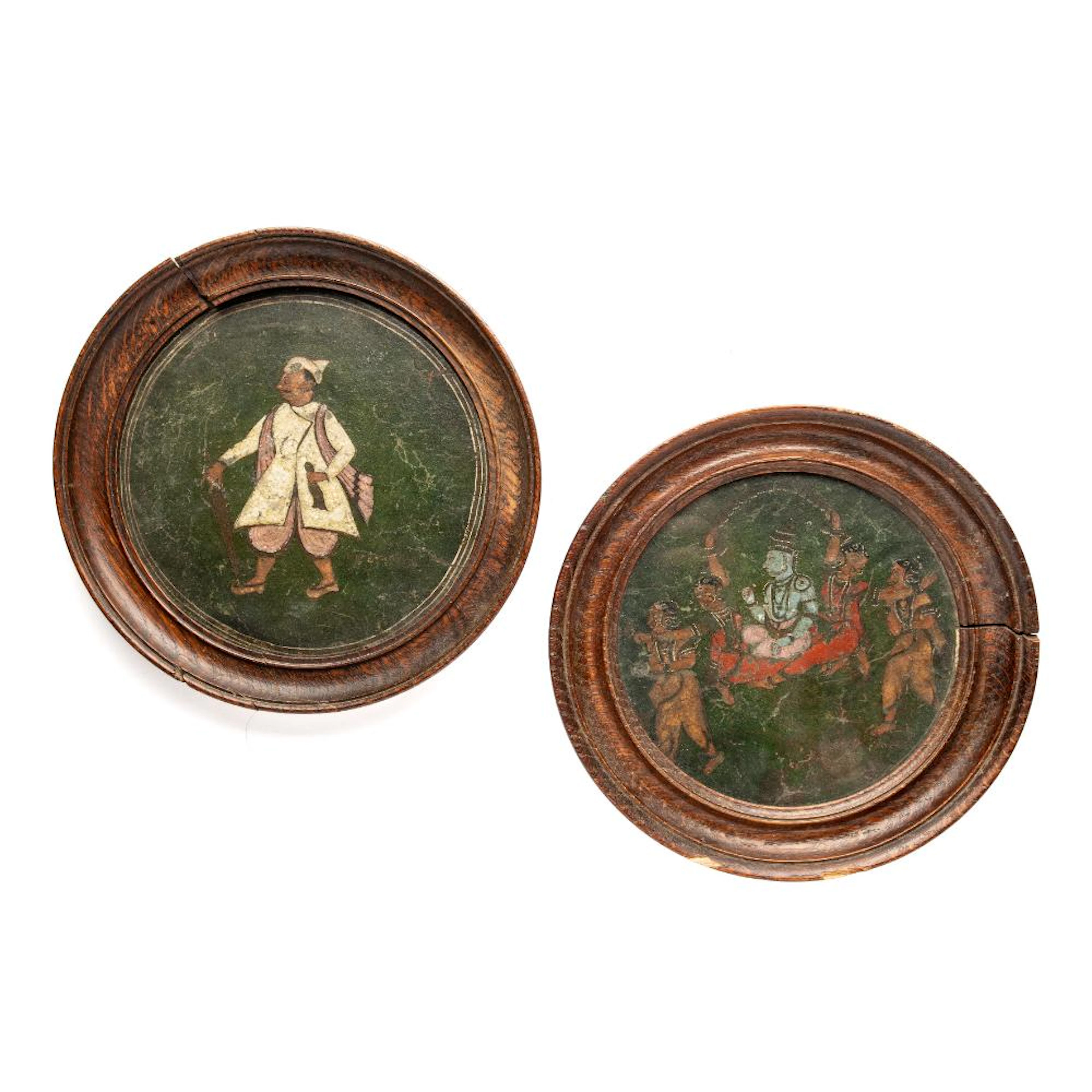 TWO PAINTED LEATHER TABLE-MATS, KURNOOL, SOUTHERN INDIA, CIRCA 1860