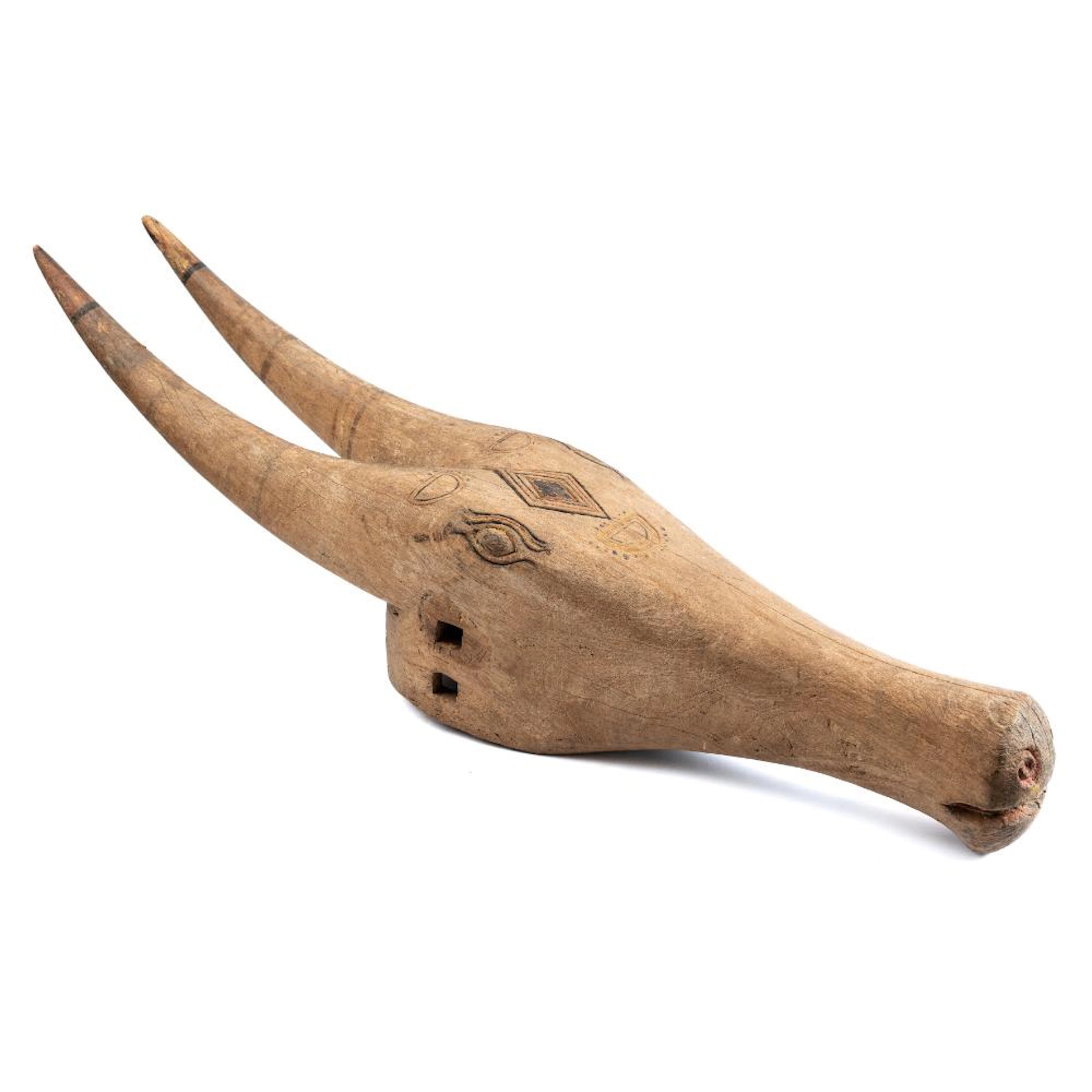 A CARVED WOOD BUFFALO HEAD, KERALA, SOUTHERN INDIA, CIRCA 19TH CENTURY