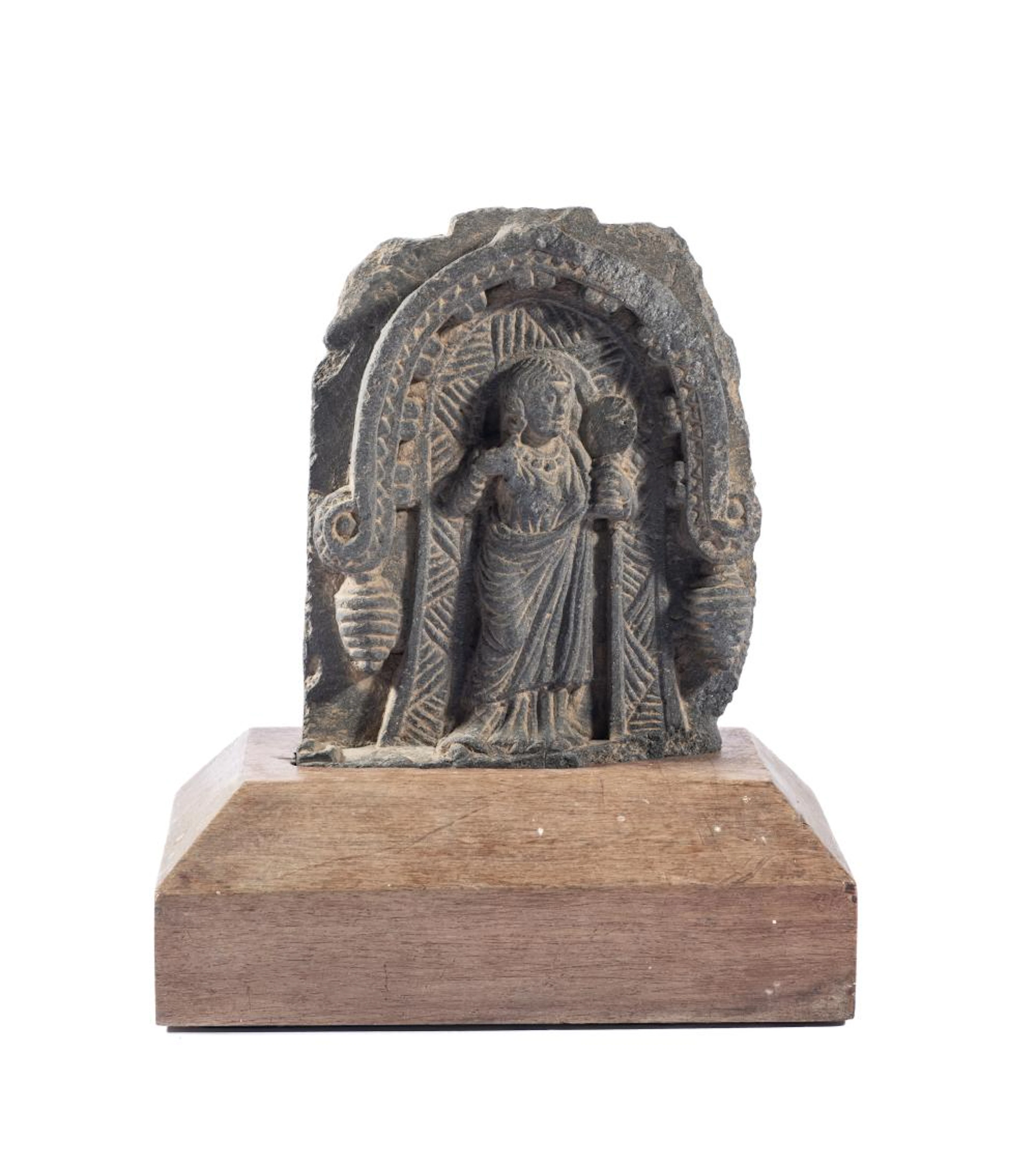 A SMALL GANDHARA GREY SCHIST RELIEF FRAGMENT