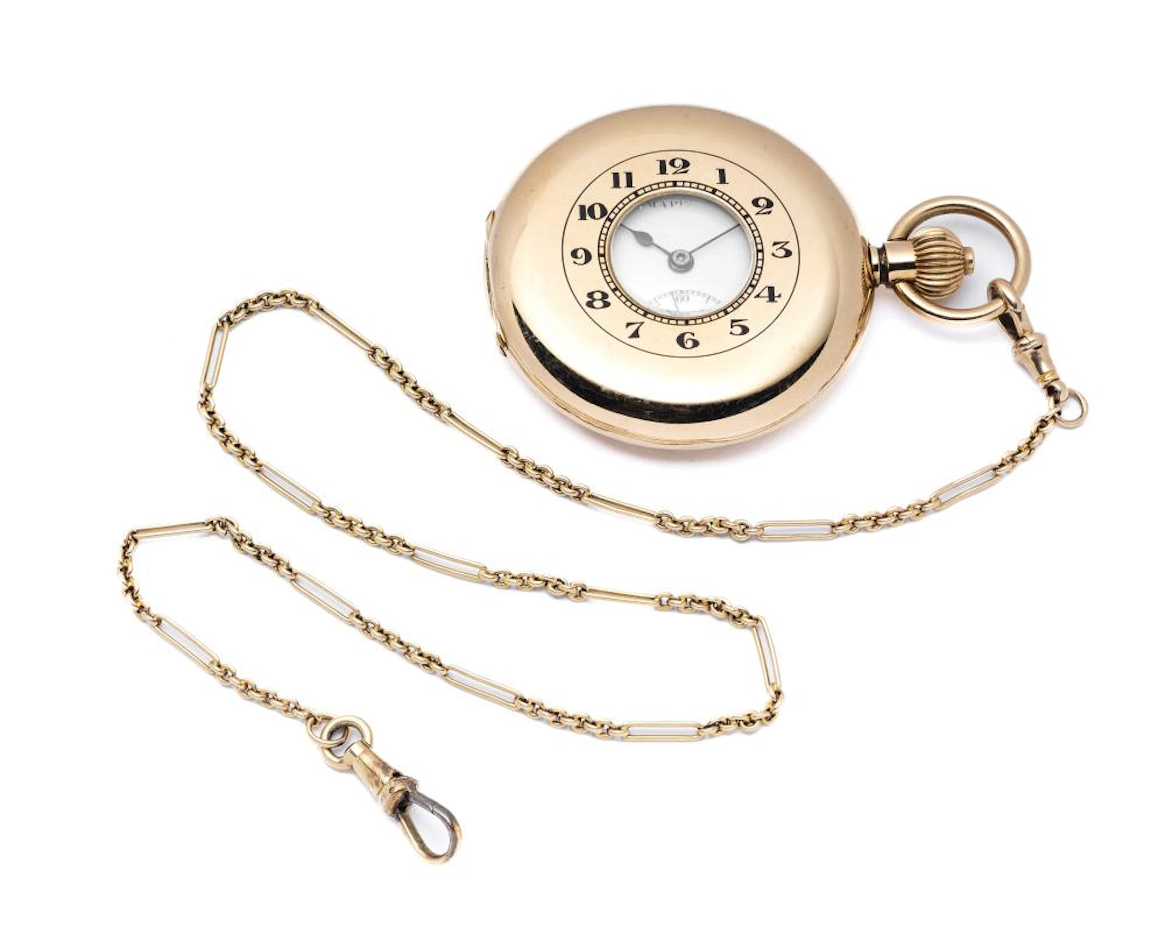 A SWISS GOLD HALF HUNTER POCKET WATCH