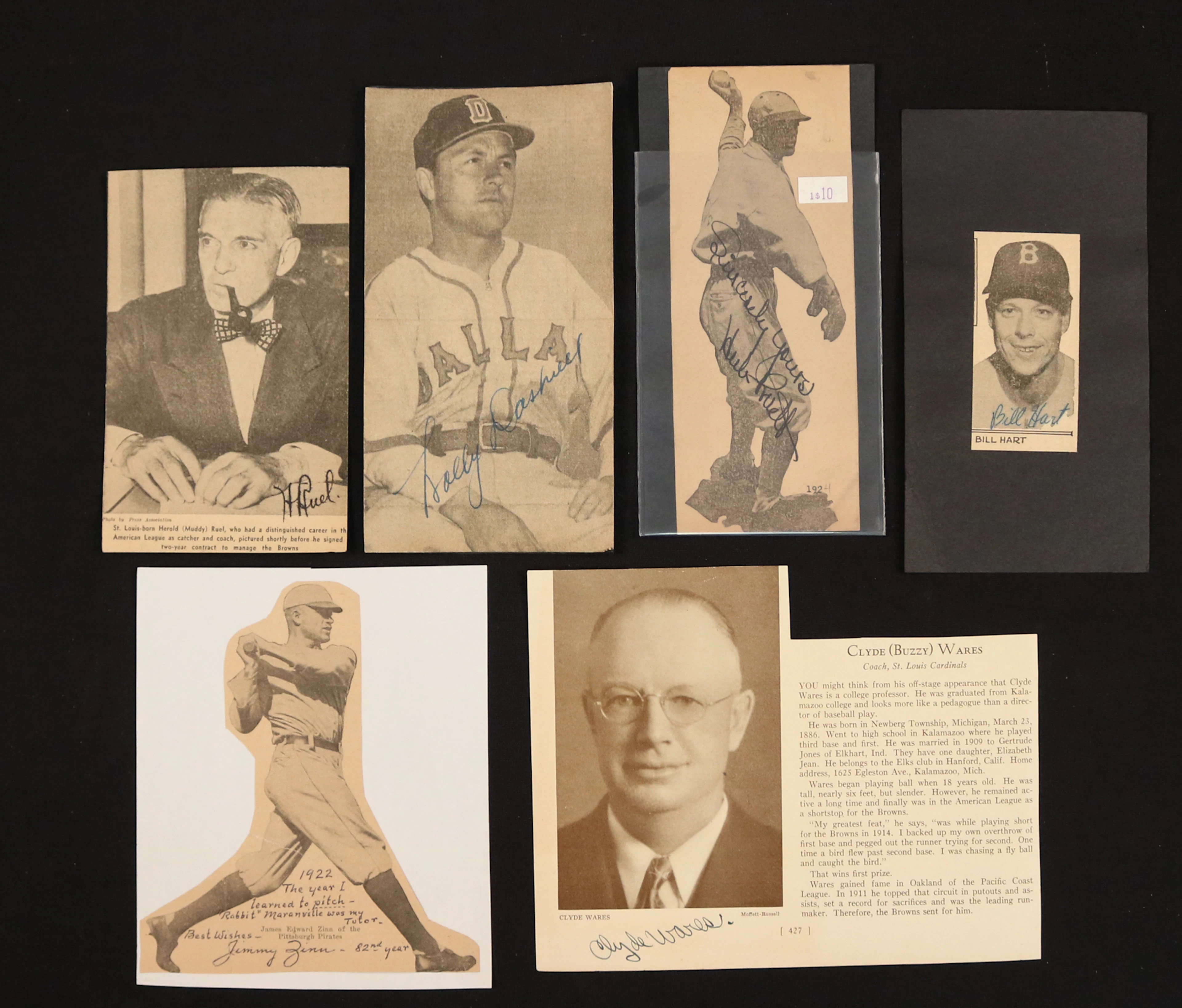Lot of (6) Deceased Baseball Stars Signed Smaller Size Newspaper/Magazine...