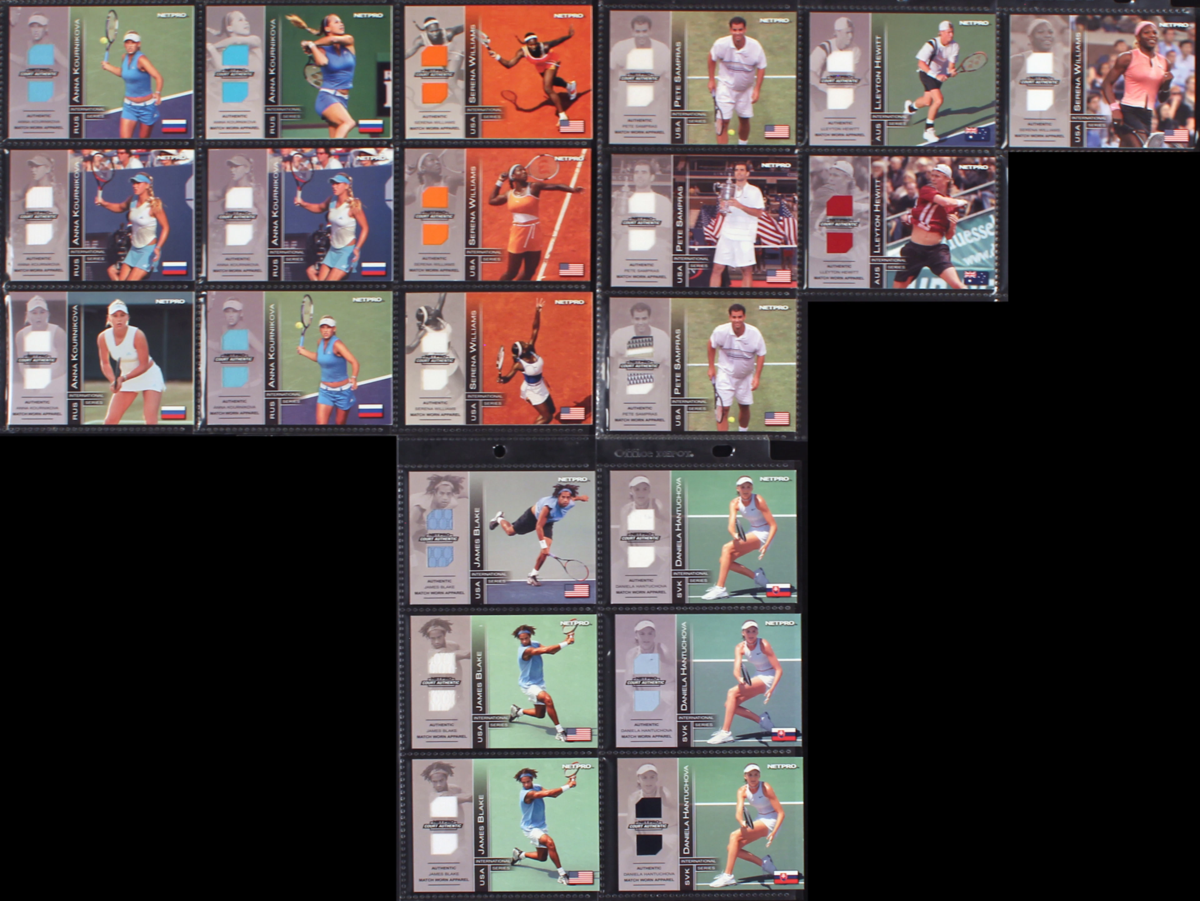 Lot of (21) 2003 NetPro Court Authentic Dual Match Worn Insert Cards