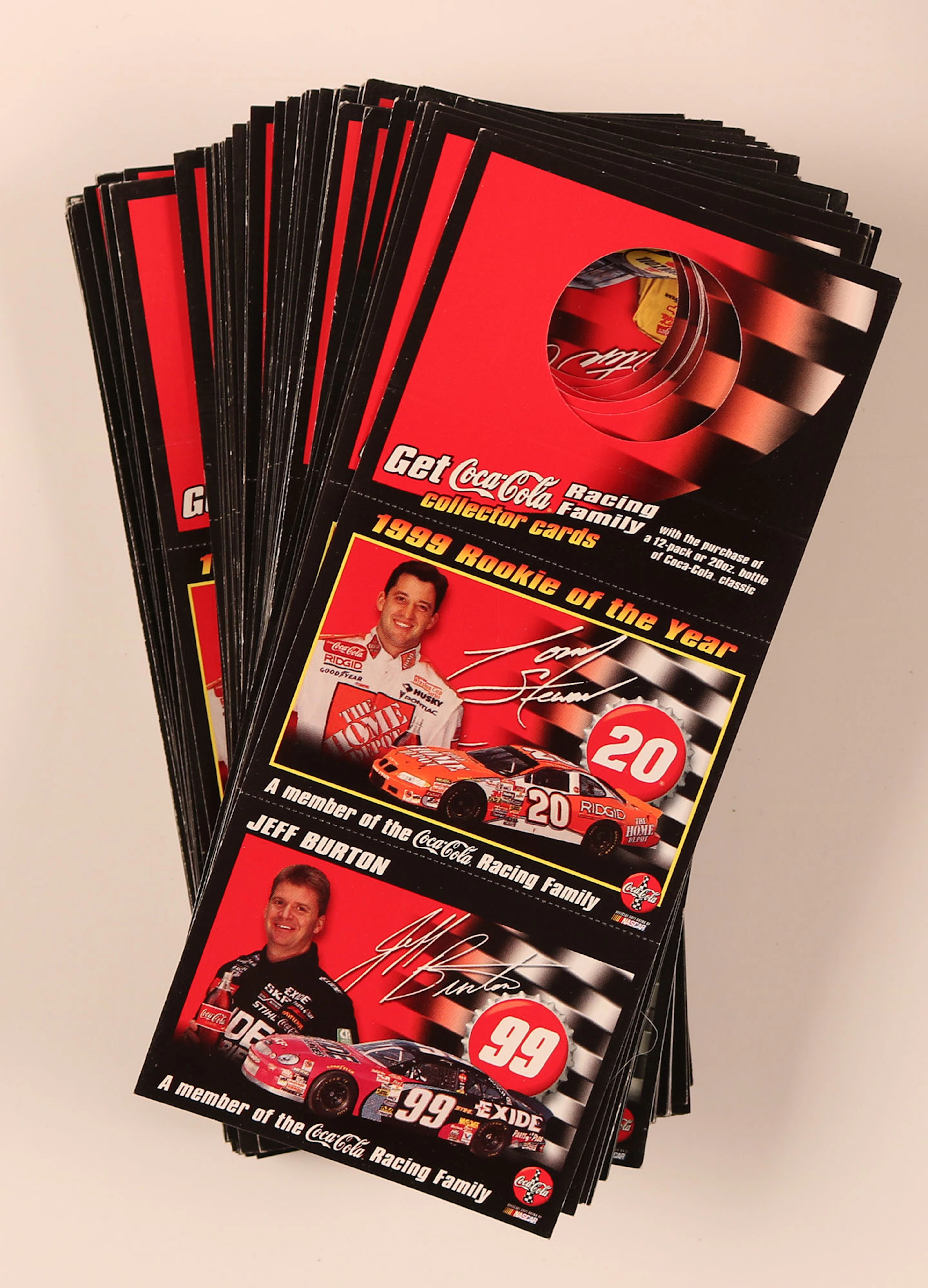 Lot of (130) Uncut 2000 Coca-Cola NASCAR Promotional Bottle Topper