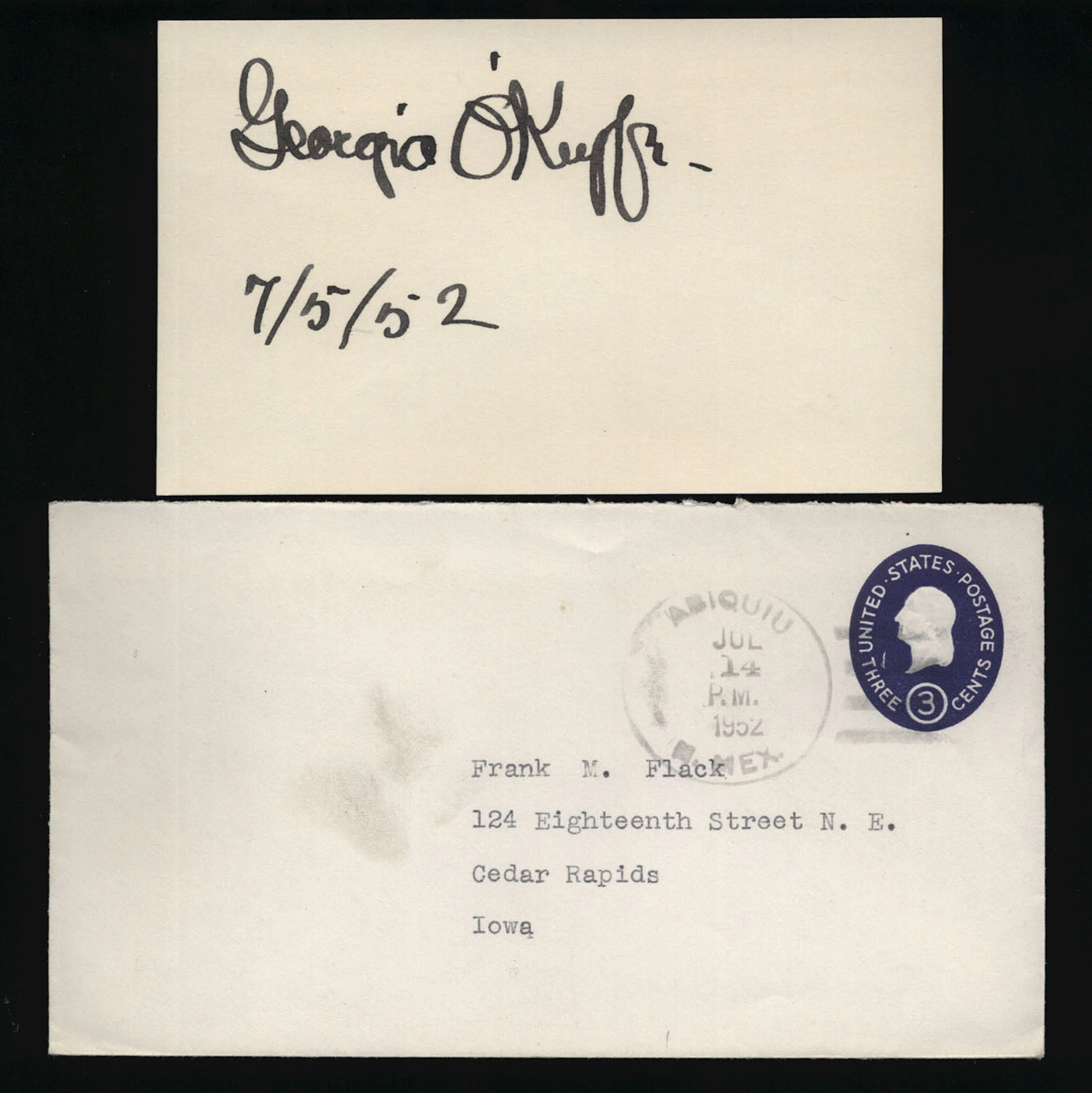 Georgia O’Keefe Vintage Signed 3x5 Index Card
