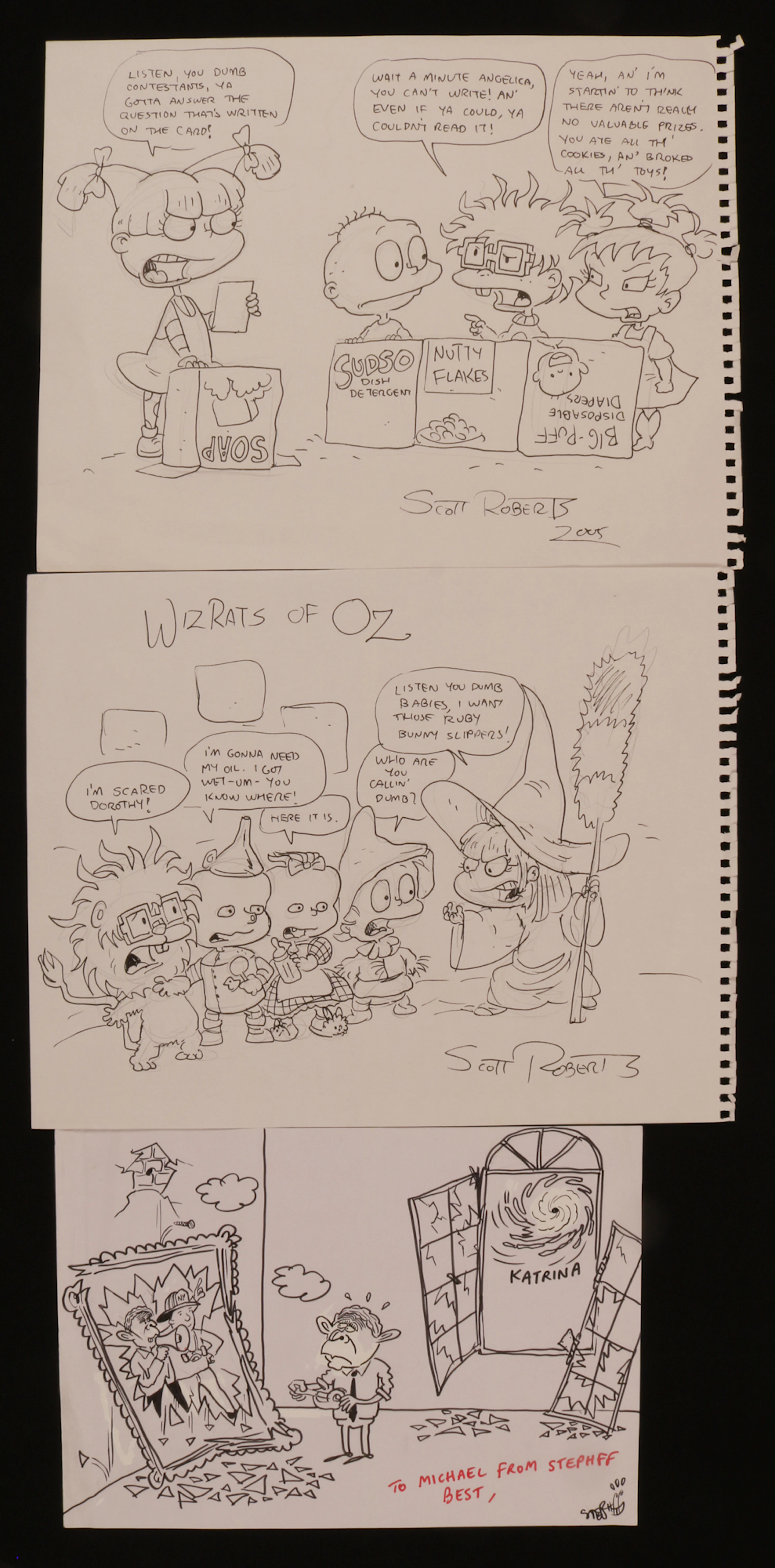 Lot of (3) Signed Original Art Sketches including “Rug Rats”