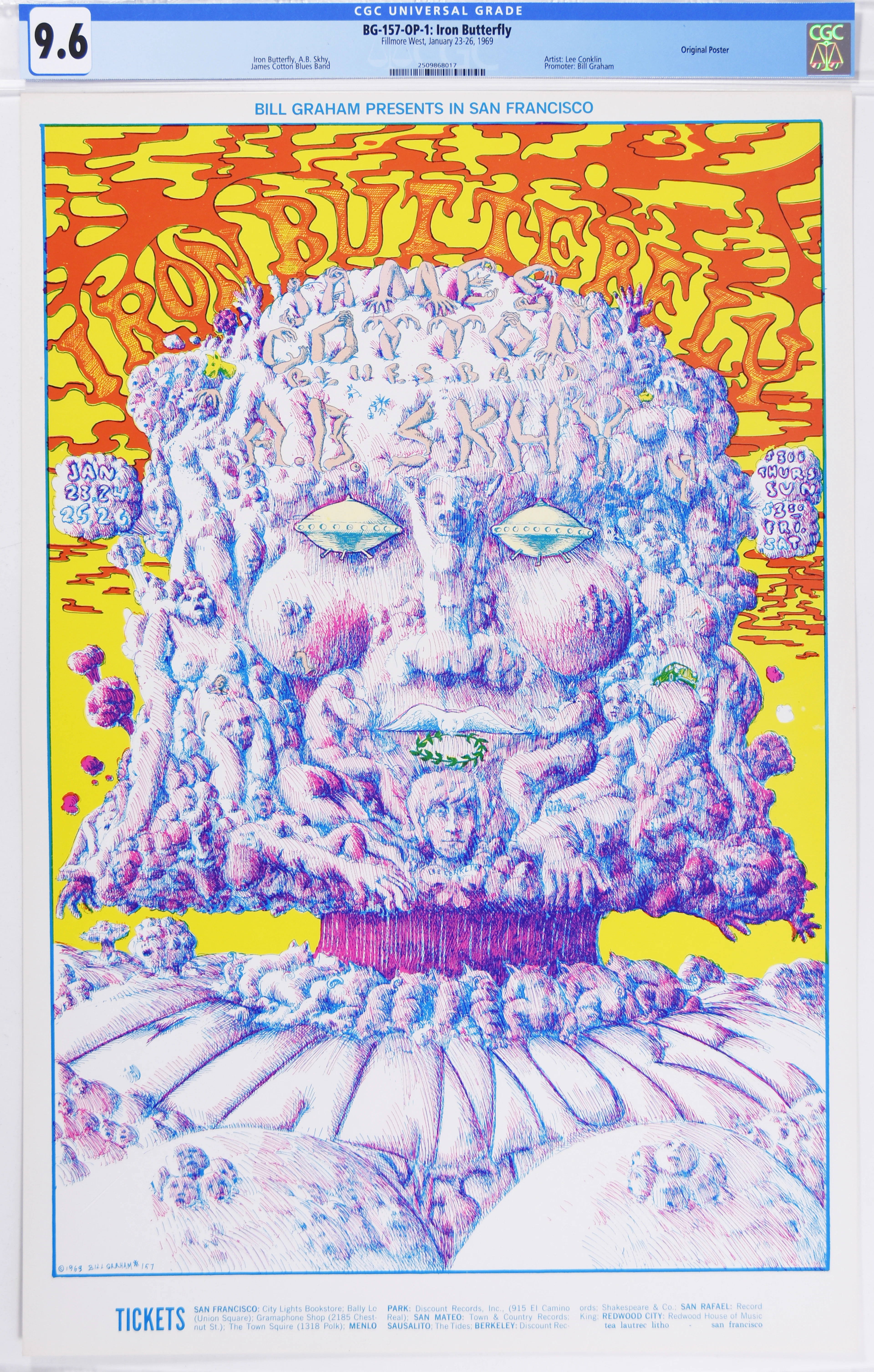 1969-BG-157-OP-1-Iron Butterfly-Fillmore West Concert Poster-CGC Graded 9.6