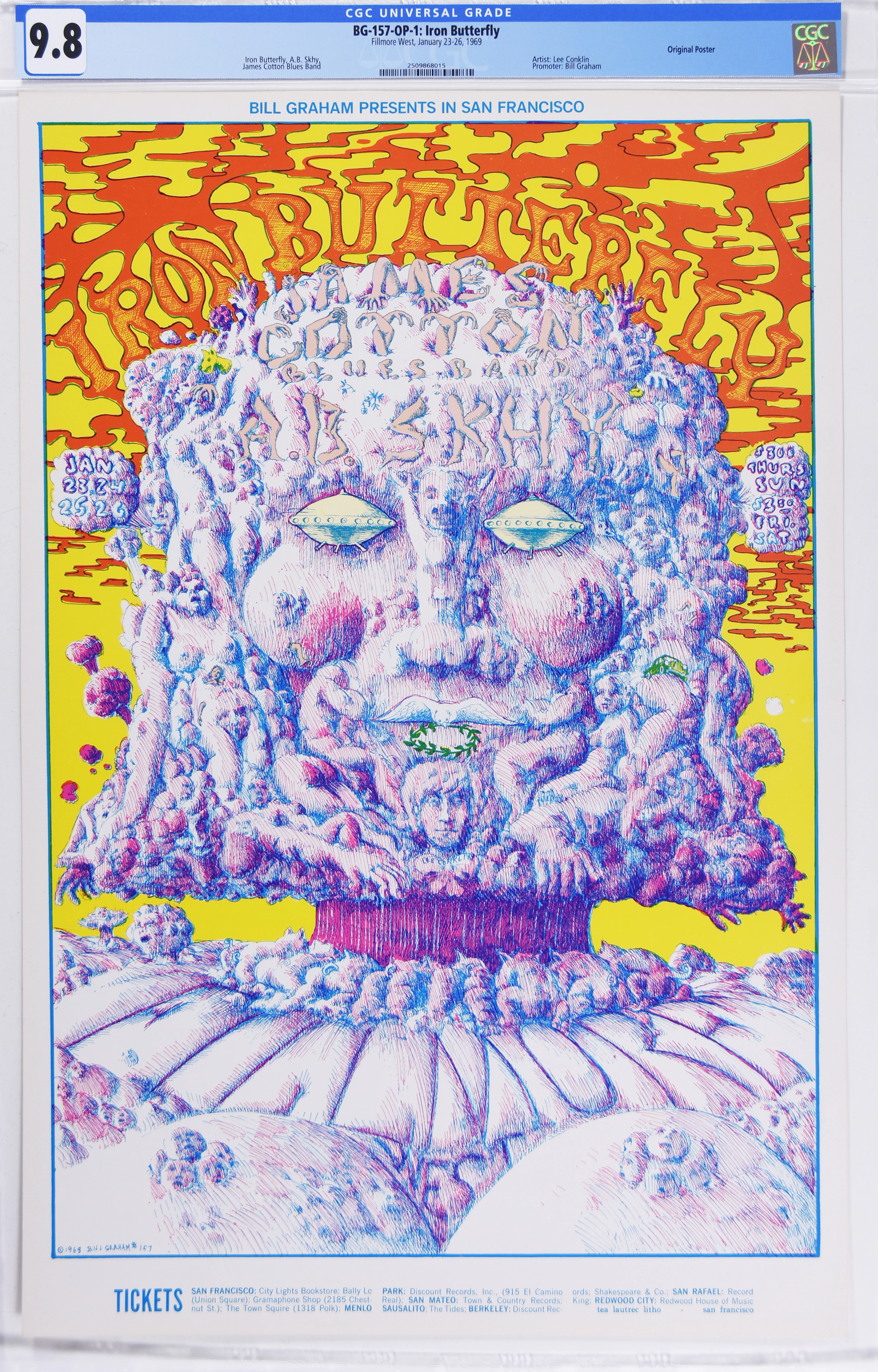 1969-BG-157-OP-1-Iron Butterfly-Fillmore West Concert Poster-CGC Graded 9.8