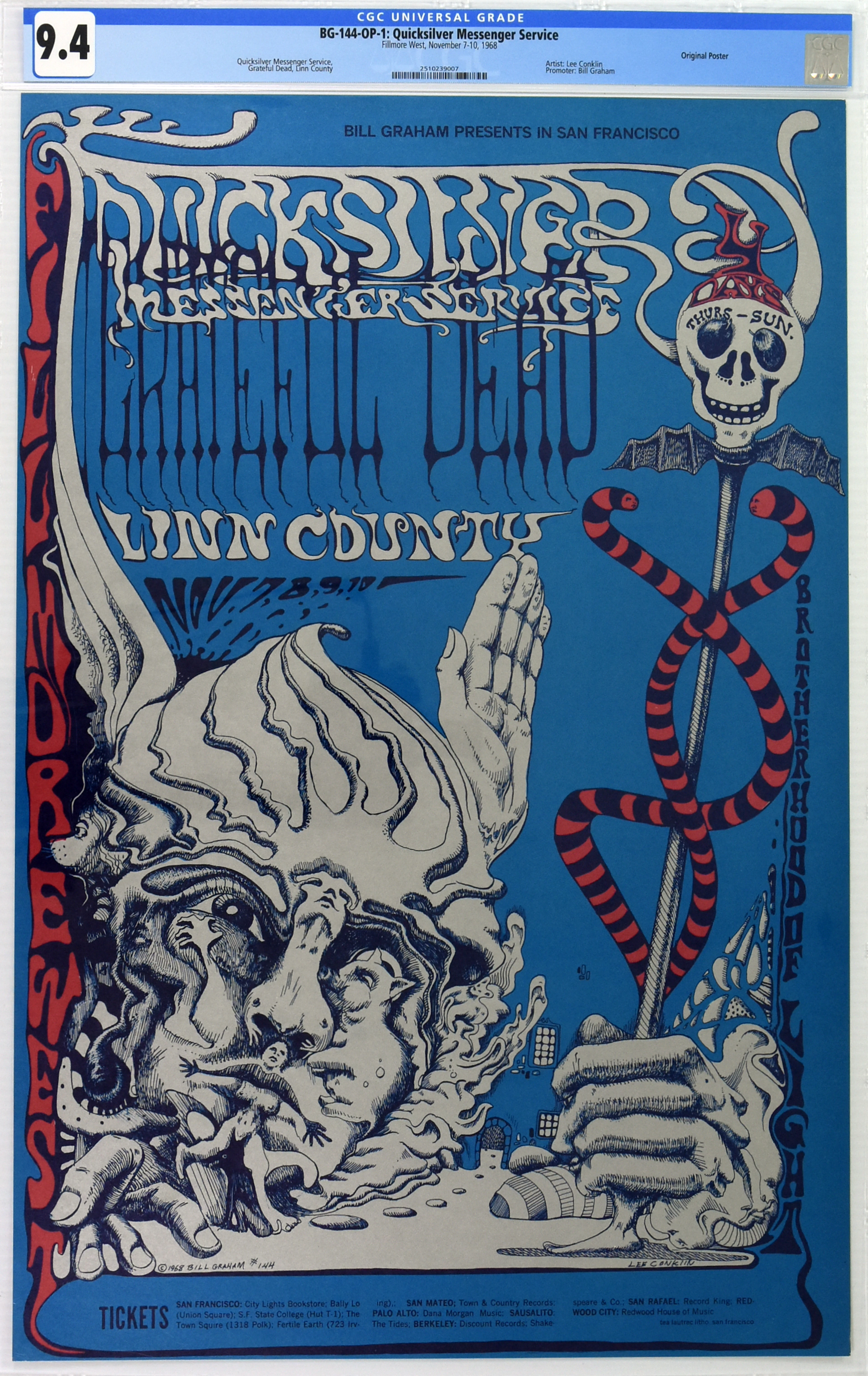 1968-BG-144-OP-1-Grateful Dead-Fillmore West Concert Poster-CGC Graded 9.4