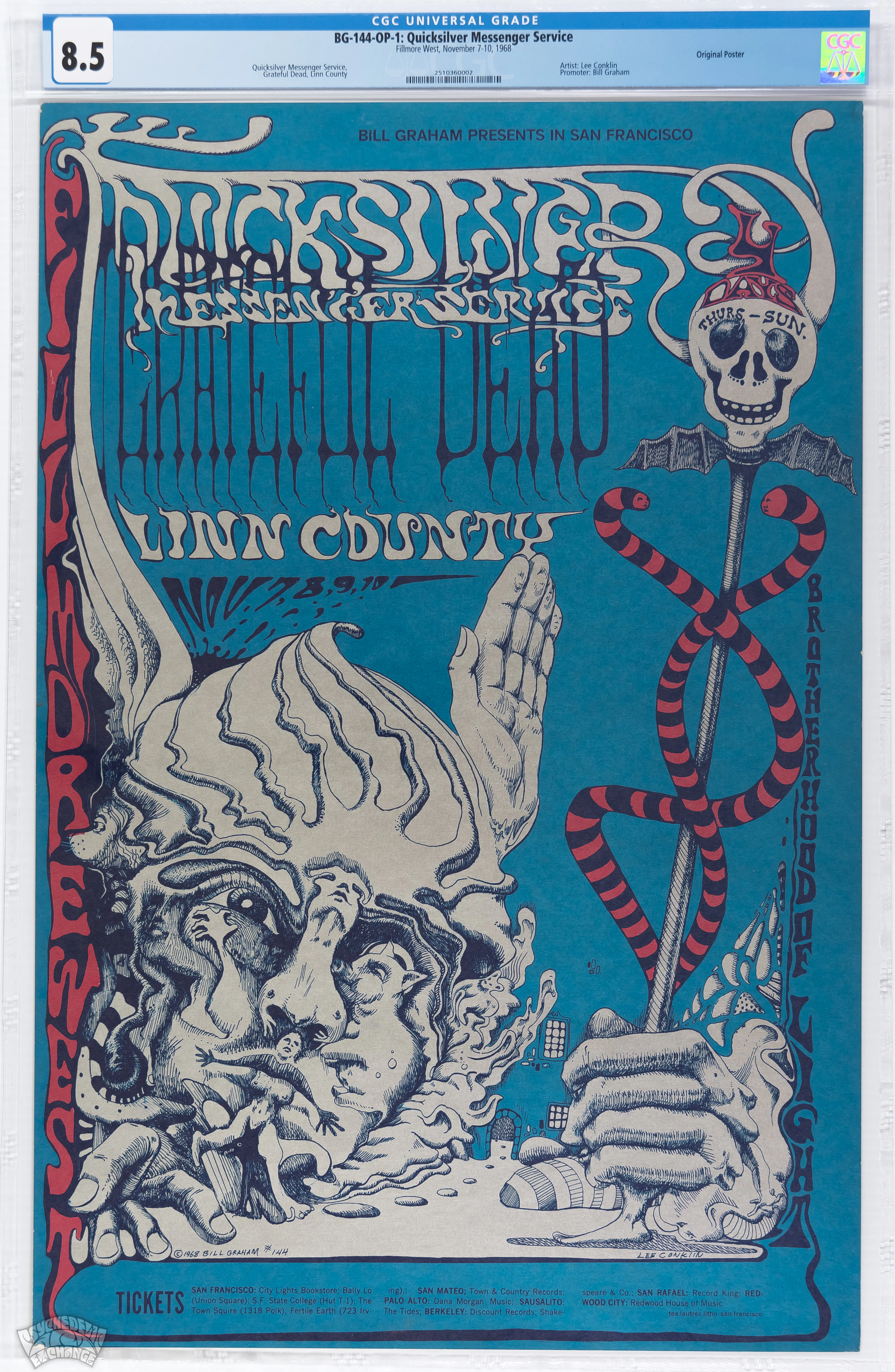 1968-BG-144-OP-1-Grateful Dead-Fillmore West Concert Poster-CGC Graded 8.5