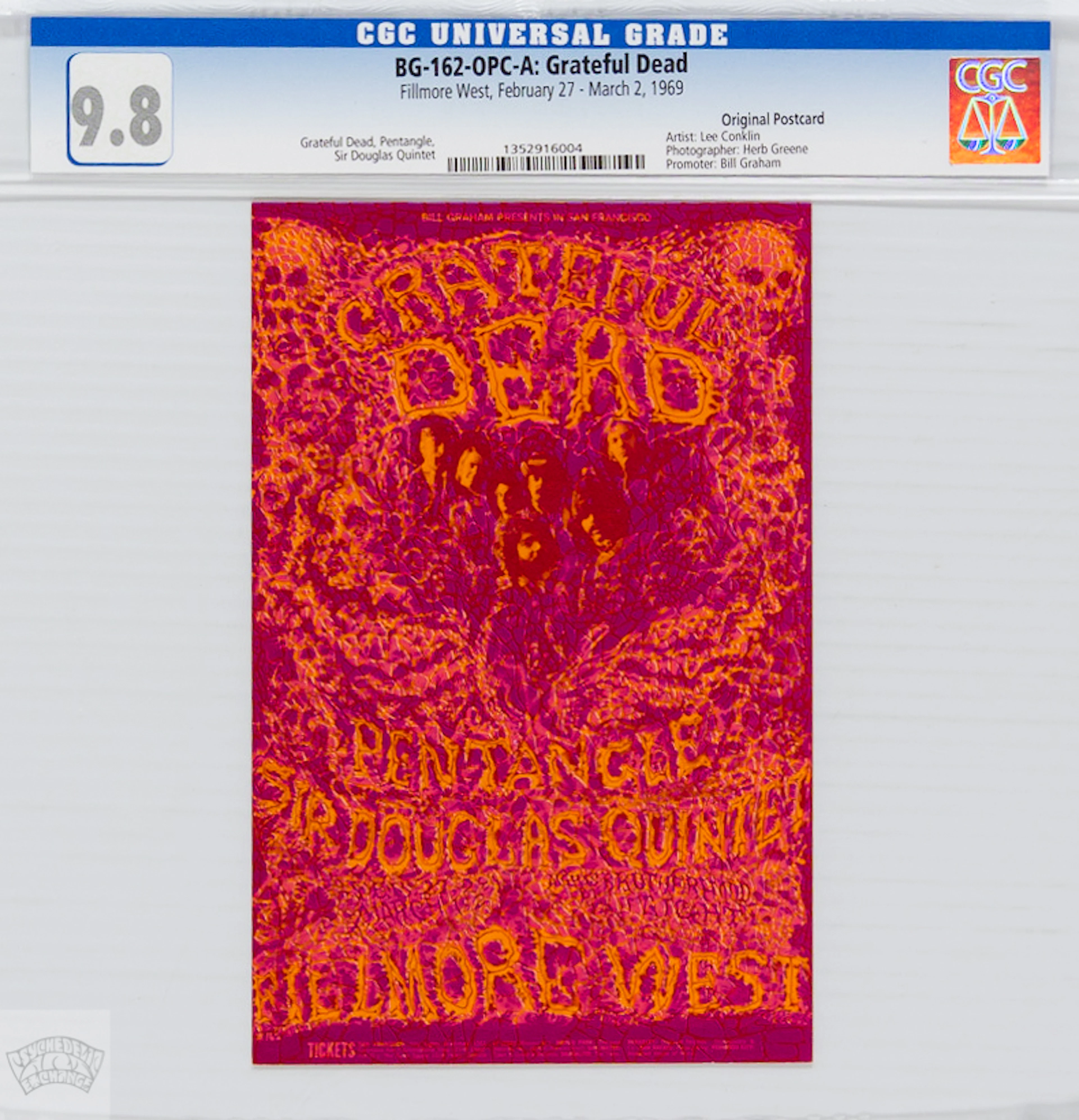 1969-BG-162-OPC-A-Fillmore West-Grateful Dead Concert Postcard-CGC Graded 9.8
