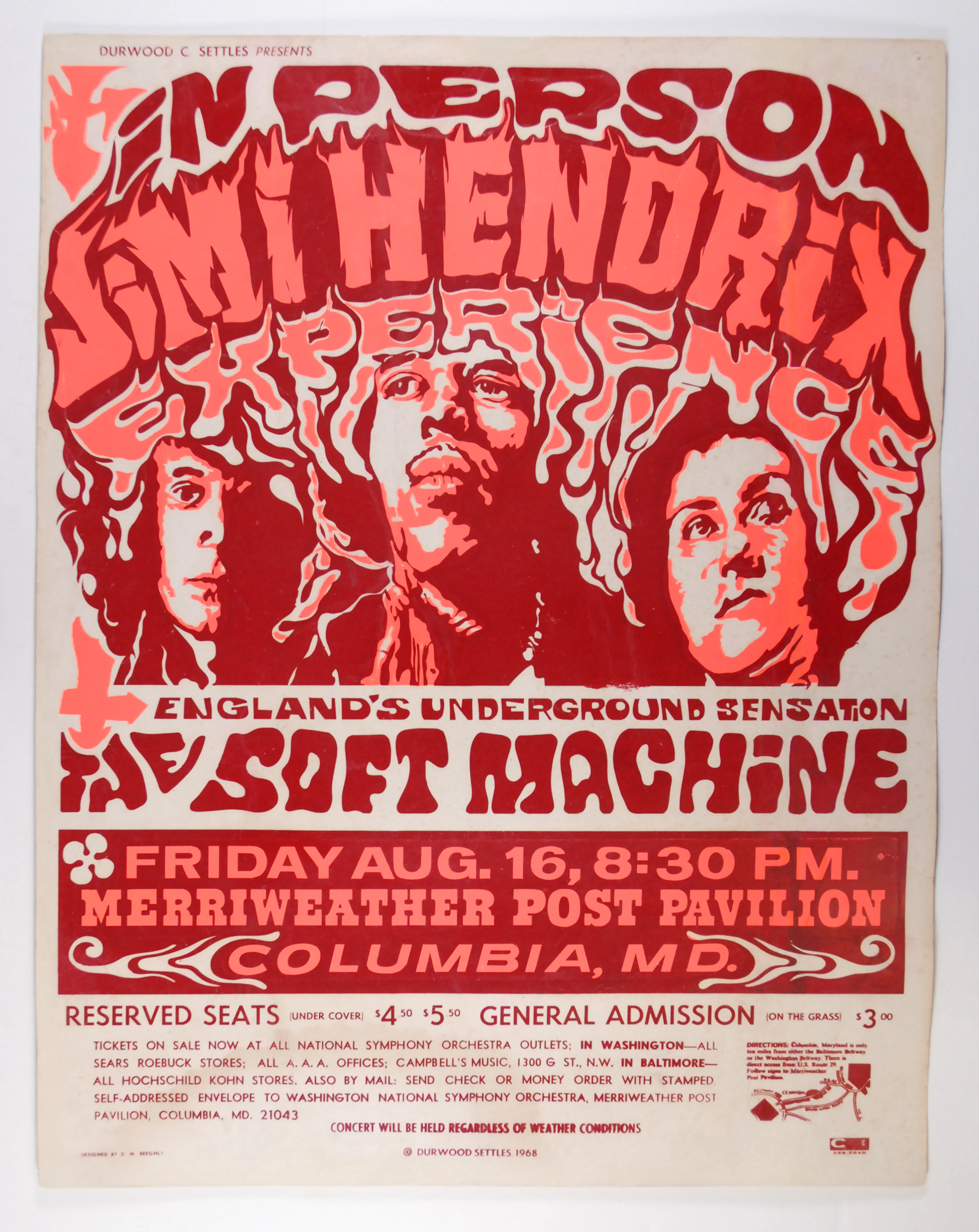 1968-Merriweather Post-Jimi Hendrix Concert Poster-RAREST...