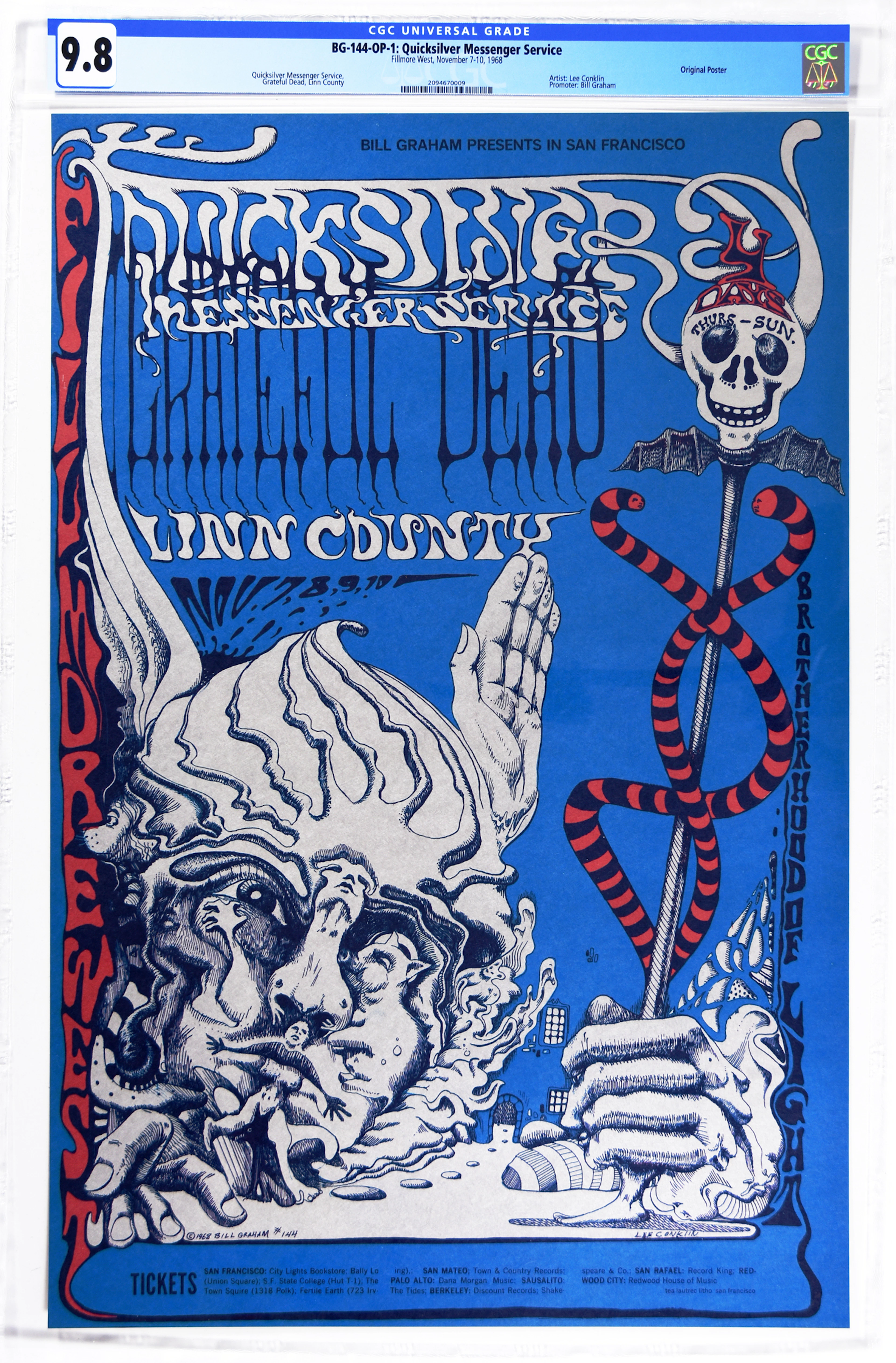 1968-BG-144-OP-1-Fillmore West-Grateful Dead Concert Poster-CGC Graded 9.8