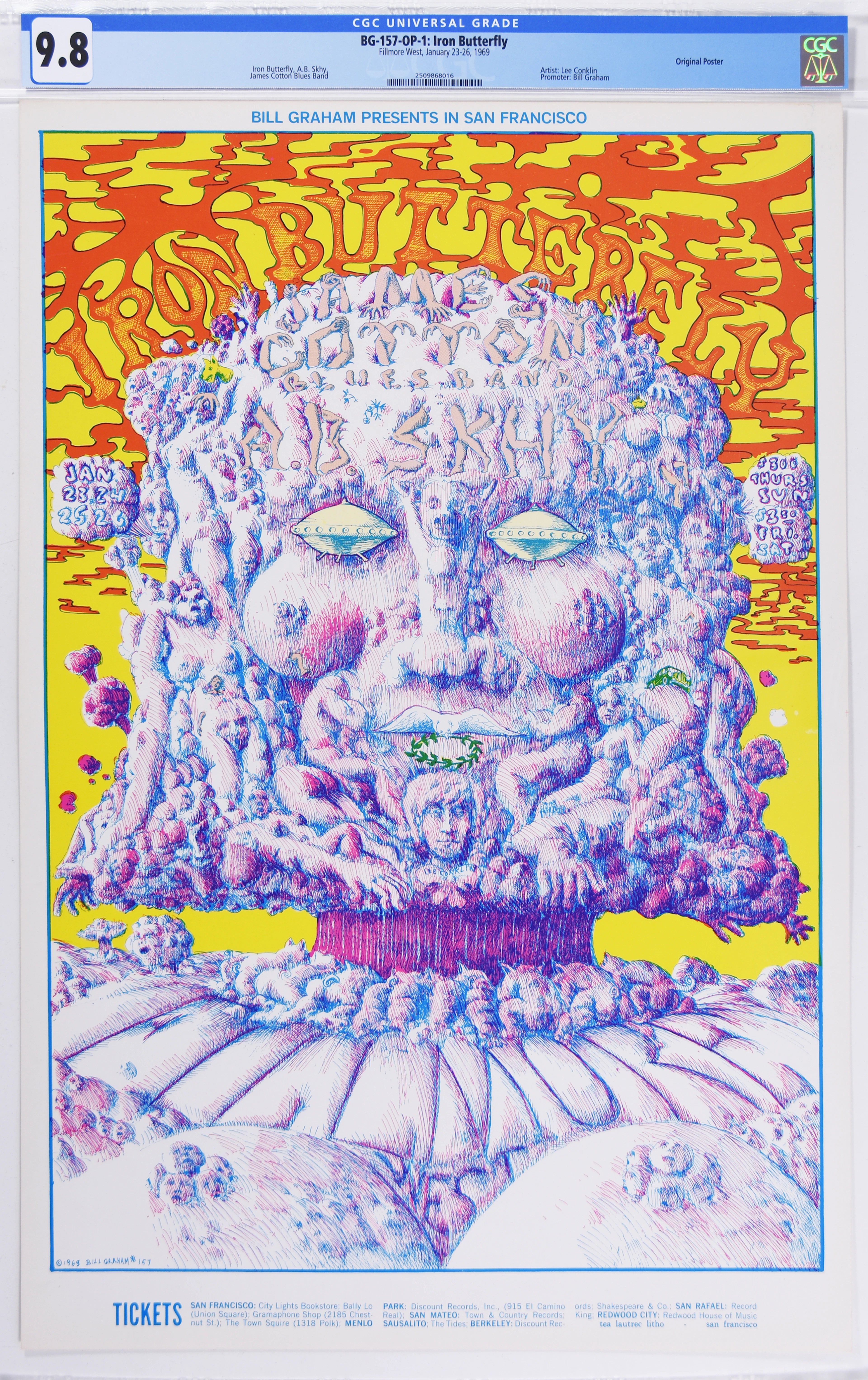 1969-BG-157-OP-1-Iron Butterfly-Fillmore West Concert Poster-CGC Graded 9.8