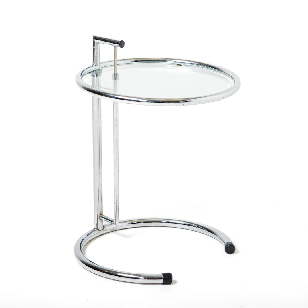 ADJUSTABLE TABLE, Eileen Grey, sidobord, krom & glas, samtida