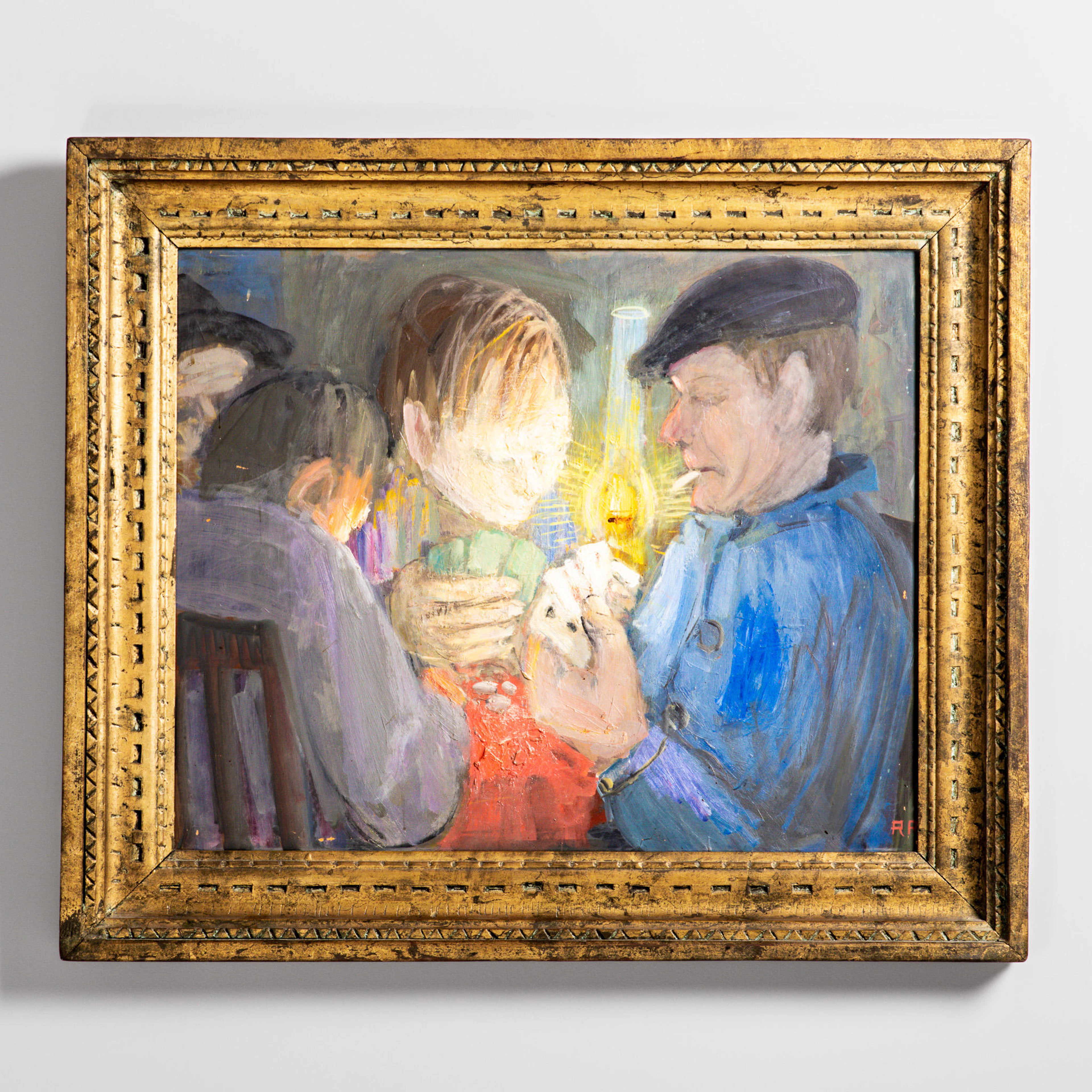 RAGNAR PERSON (1905-1993), Olja på pannå, "Kortspel", sign. RP.