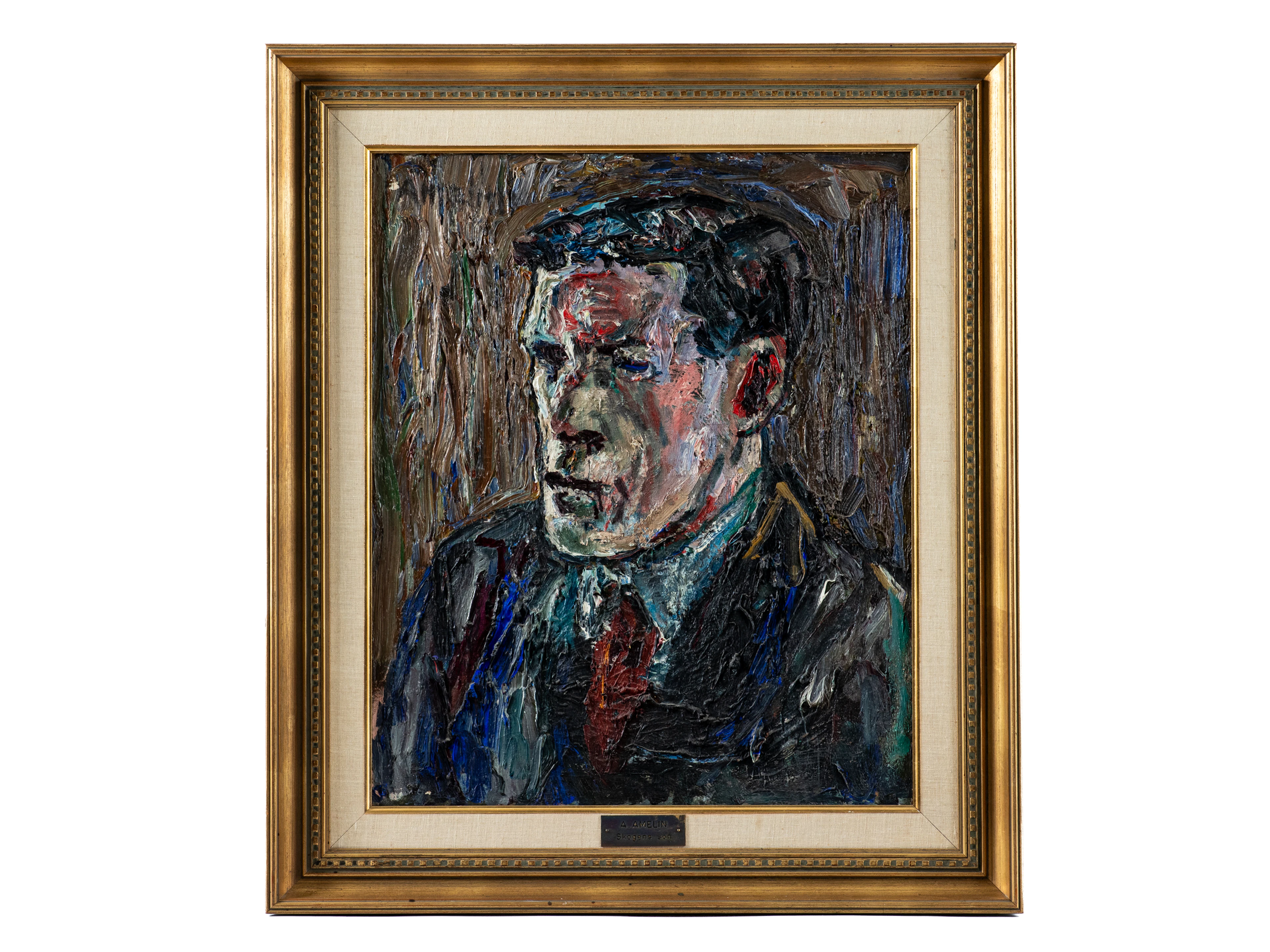 ALBIN AMELIN (1902-1975), olja på duk, "Skogens son"