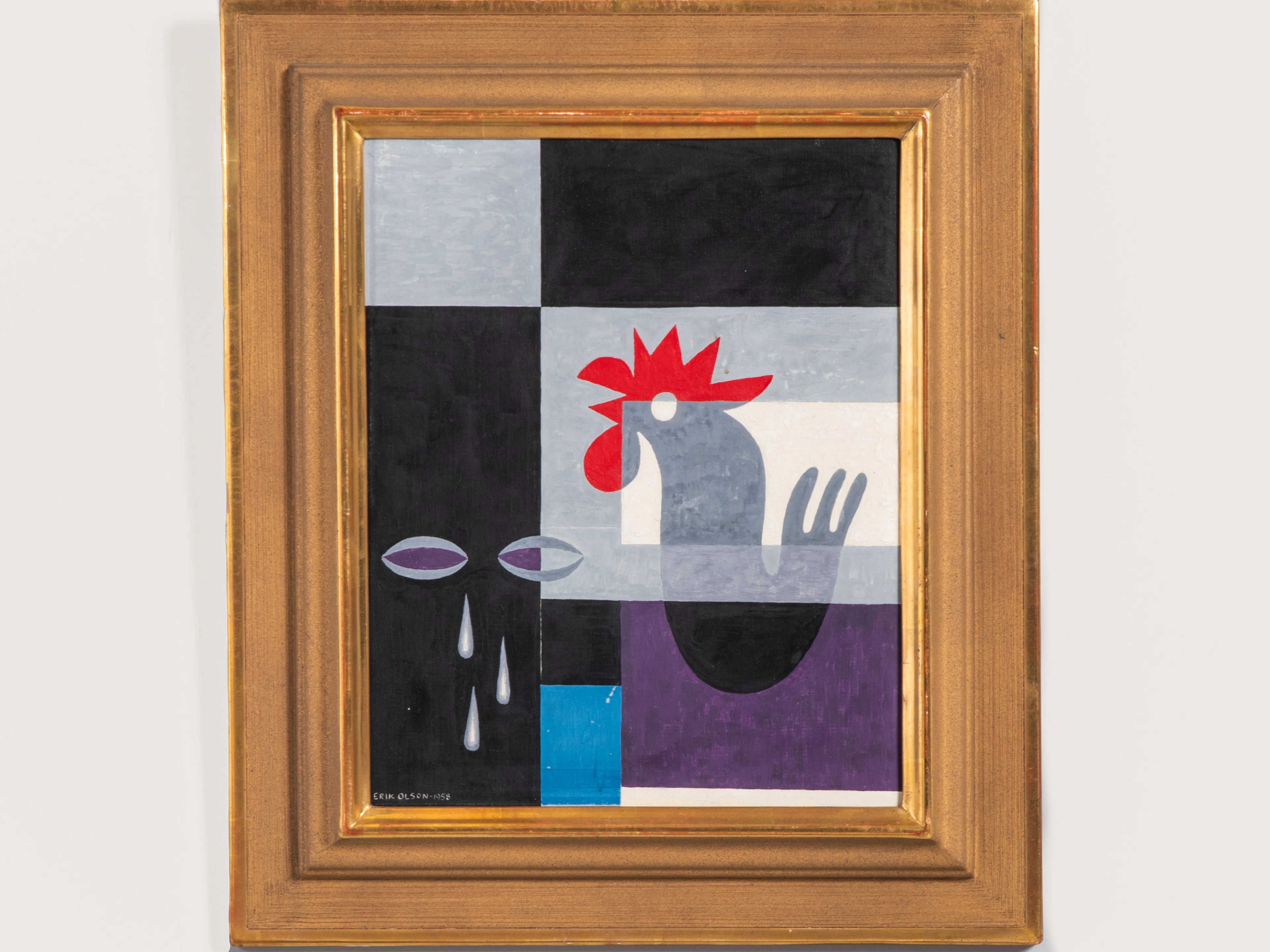 ERIK OLSON (1901-1986), "Hanegället", olja på pannå, signerad & daterad -1958