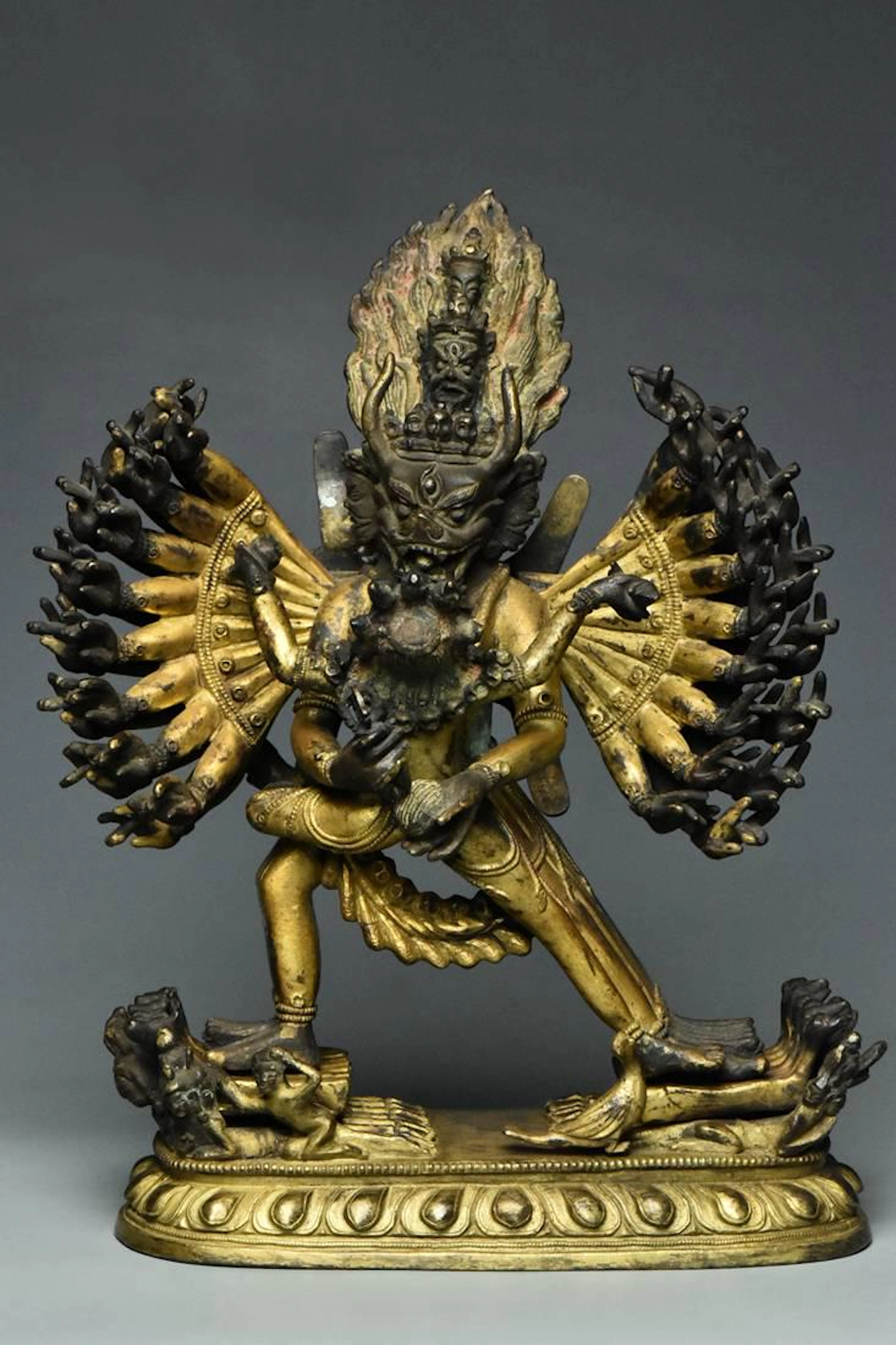A qing gilt bronze figure of yamantaka 18th c