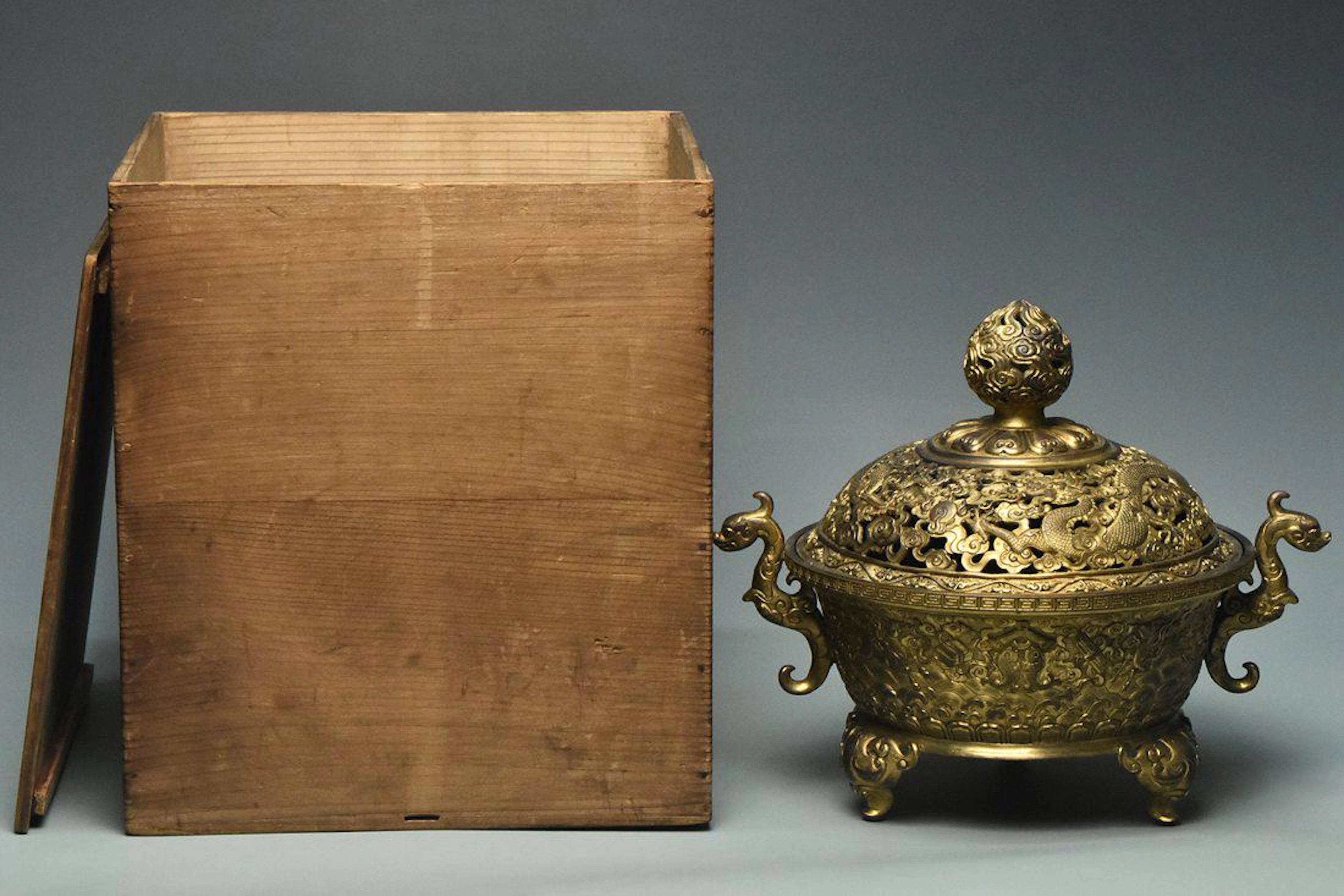 Gilt bronze censer qianlong mark and period & box