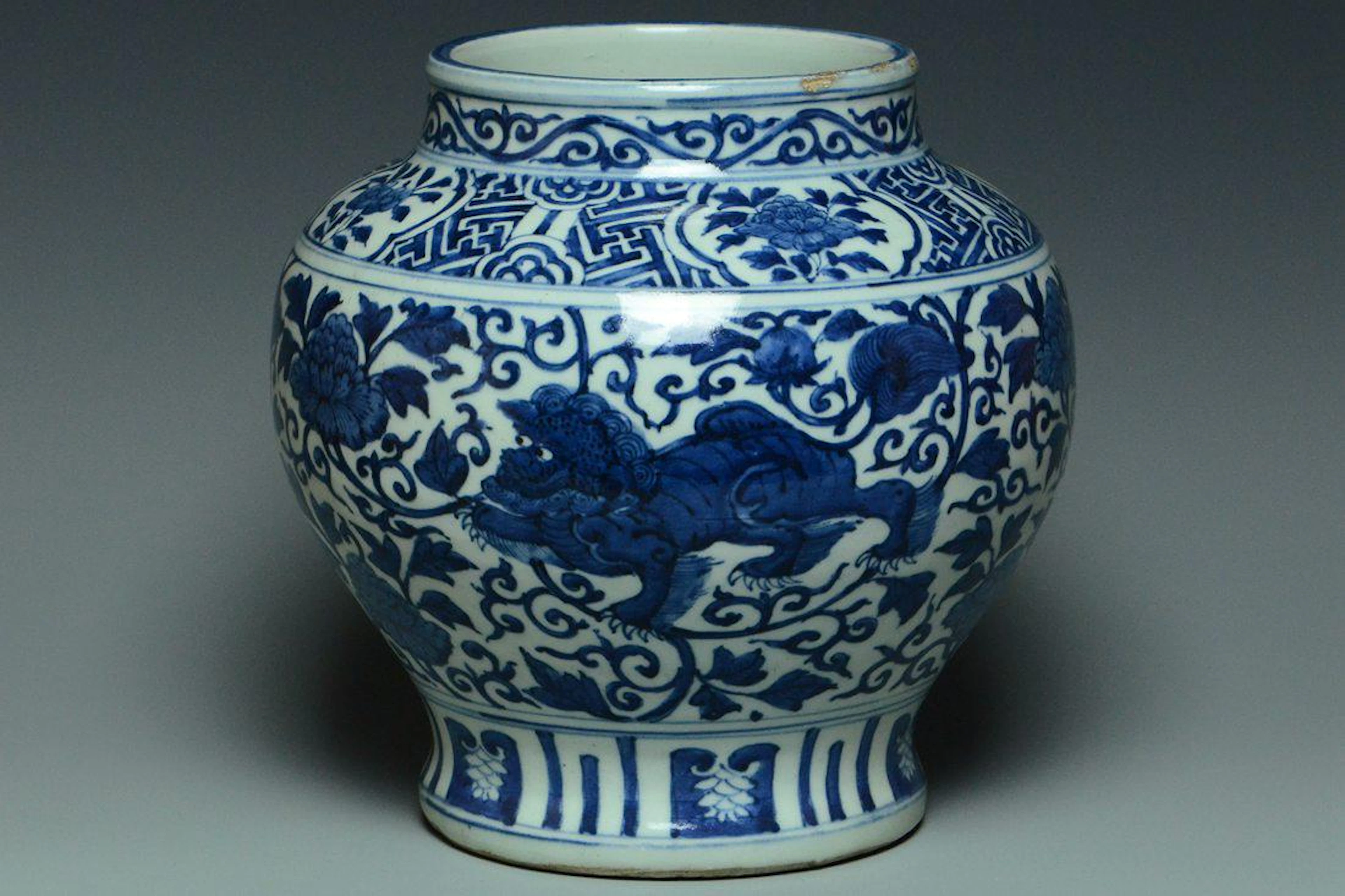 A ming dynasty blue and white porcelain jar