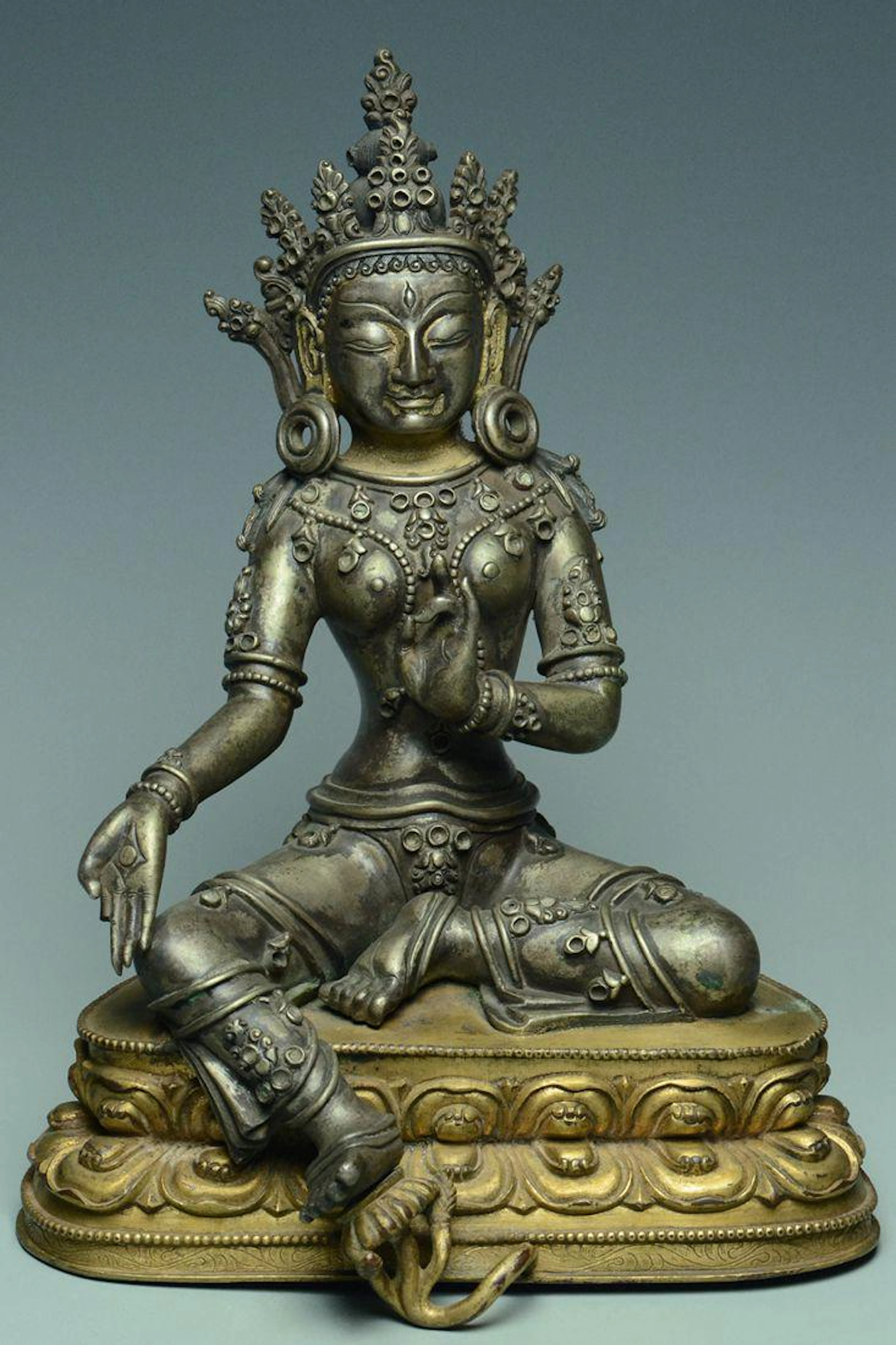 Sino-tibetan silver & gilt-bronze figure of tara