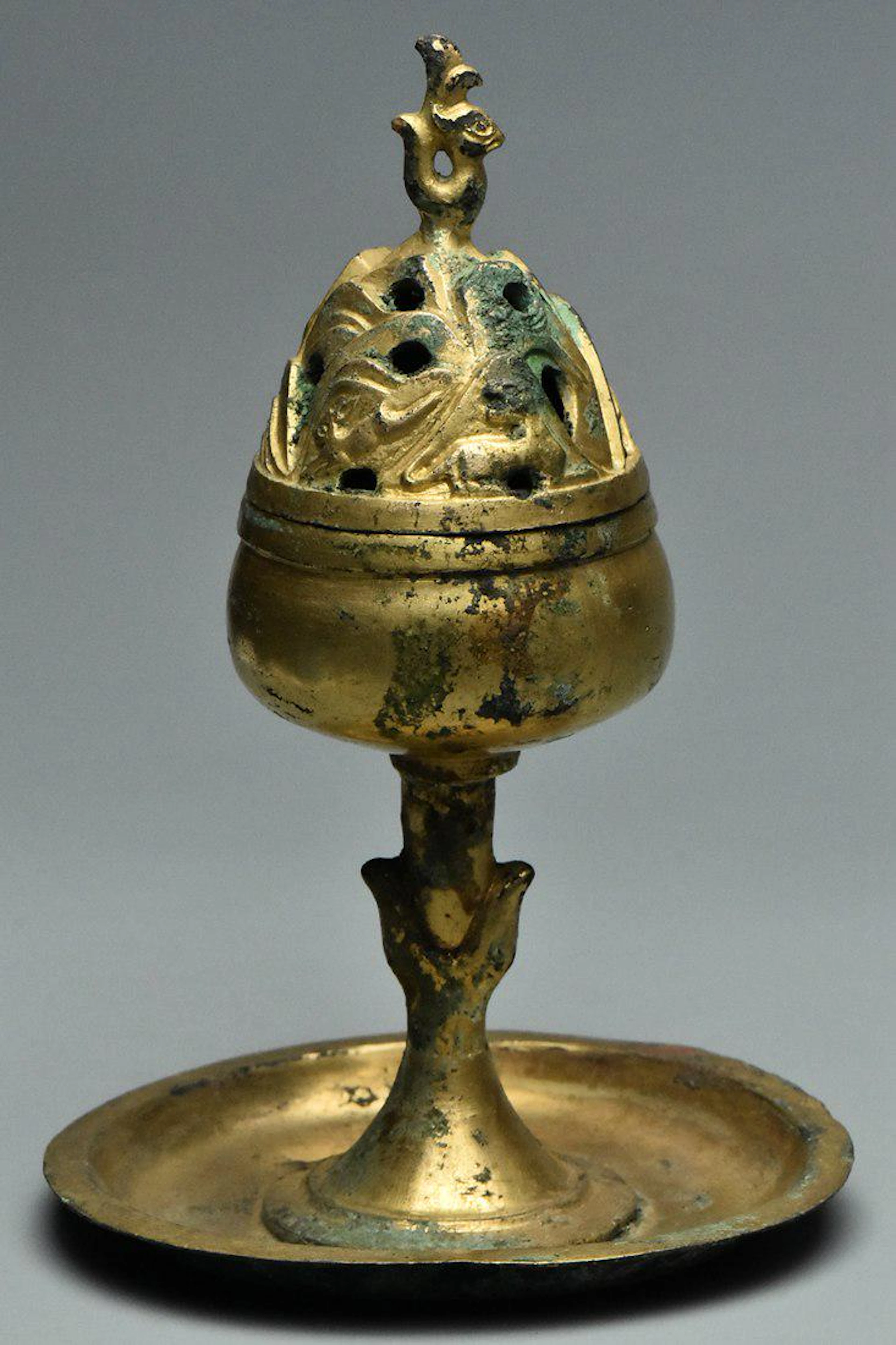 A han dynasty gilt bronze hill censer and cover