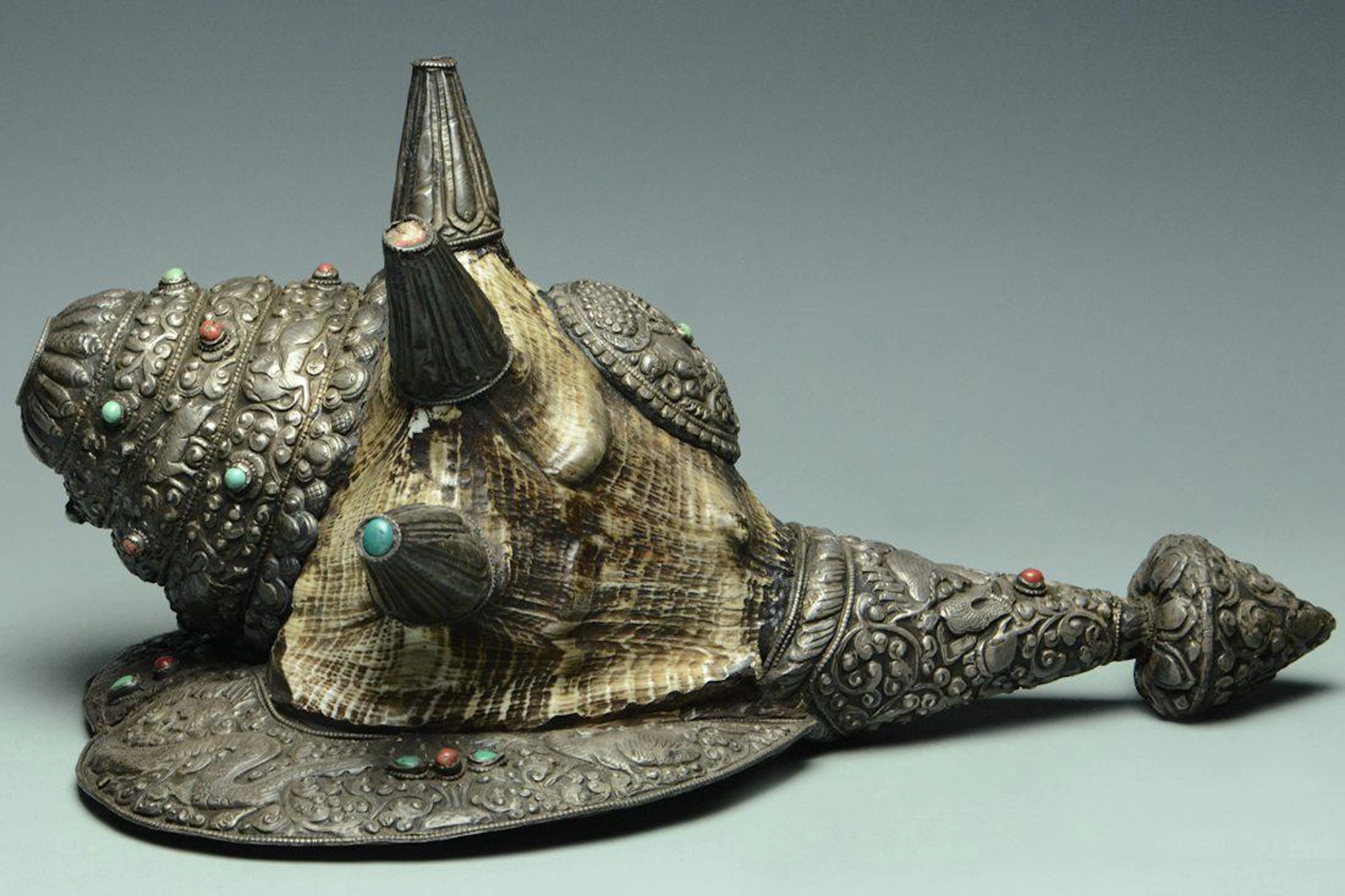A silver and conch shell trumpet qianlong period