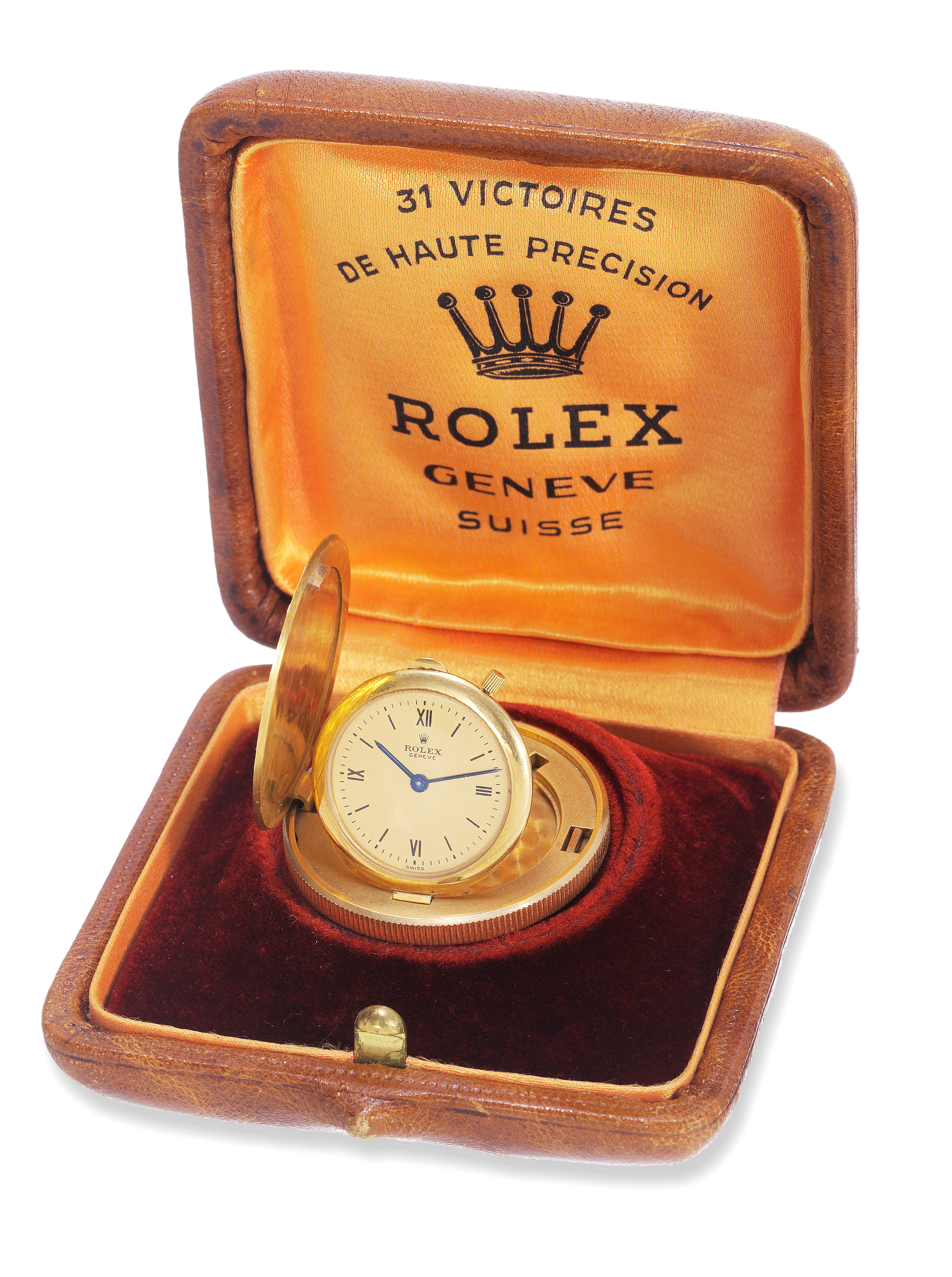 Viceroy Coin Watch Rolex, Geneva, Viceroy, Ref. 3789. Made in the 1980s. Fine and rare, extra thin, 18K yellow gold watch set into an Albanian 100 franc coin dated 1926. Accompanied by a fitted Role
