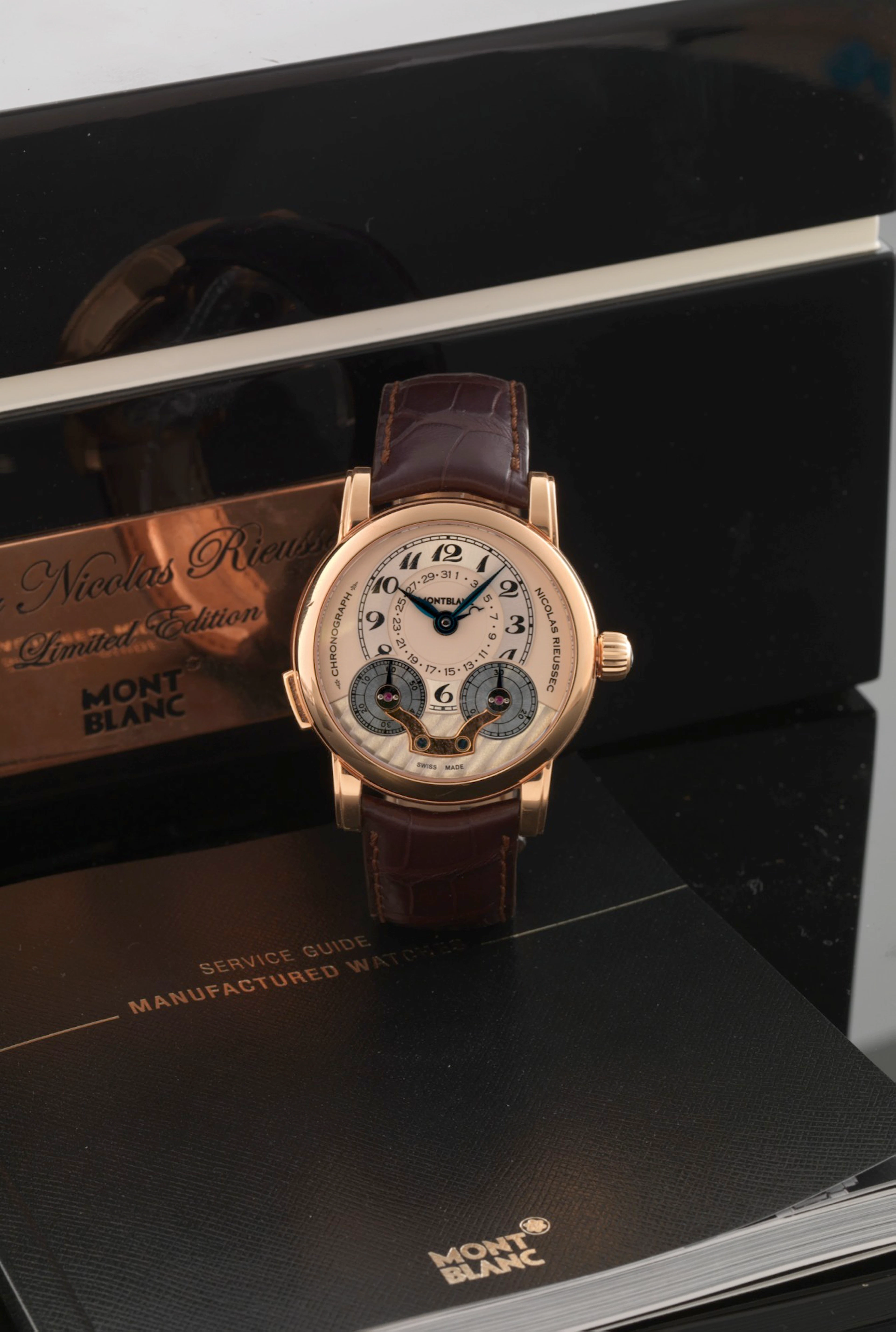 MONTBLANC REF. 7136 NICOLAS RIEUSSEC MONOPUSHER CHRONOGRAPH PINK GOLD Montblanc, Le Locle, Single Button Chronograph, No. 054/125, No. 100188, Ref. 7136. Made in a Limited Edition of 125 pieces in cir