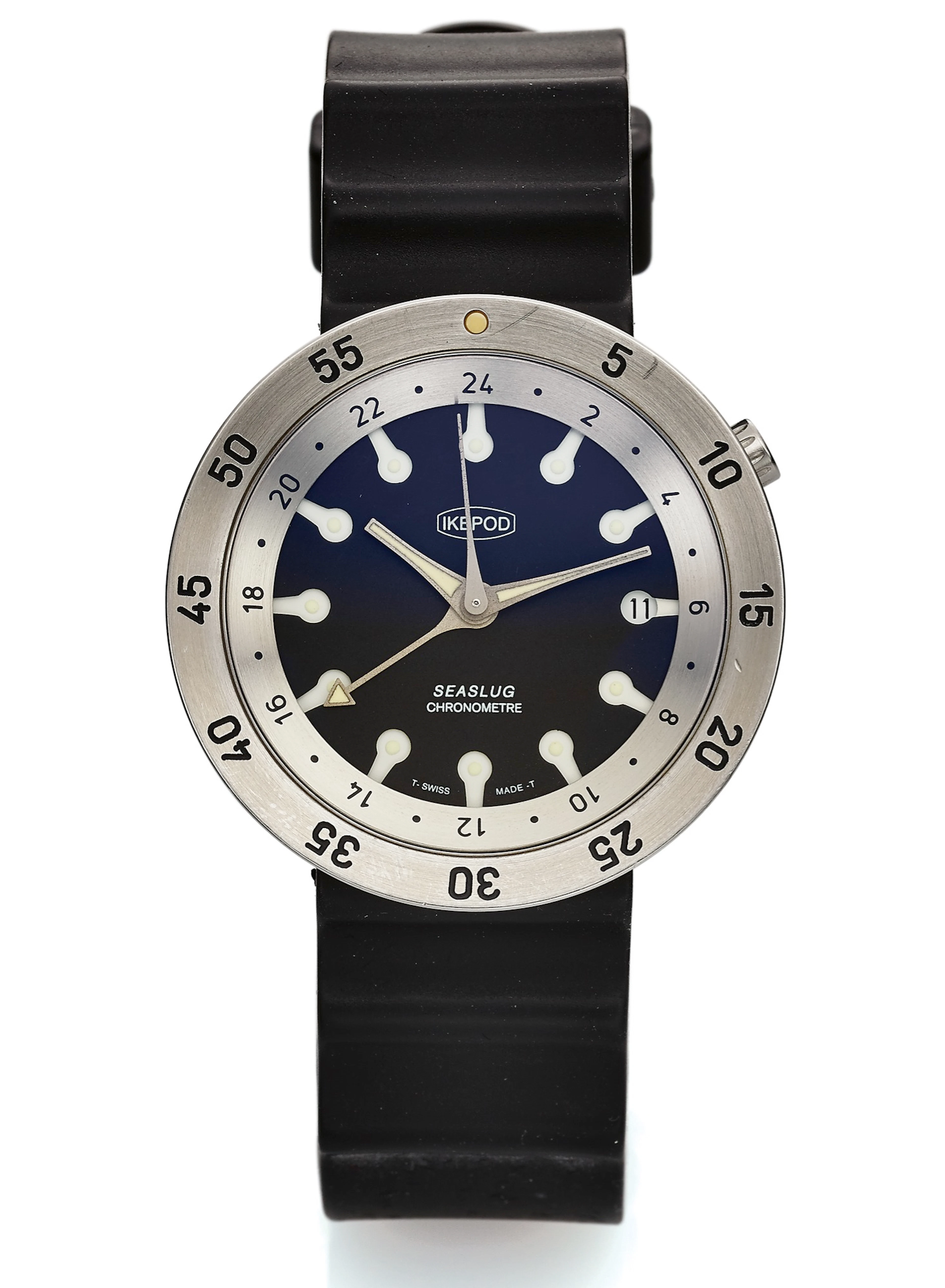 IKEPOD SEASLUG CHRONOMETER STEEL Ikepod Watch Co., Mark Newson Design, No. 1304/9999, "Seaslug Chronometer". Made in a limited edition of 9999 examples in the 2000's. Fine and unusual, self-winding, w