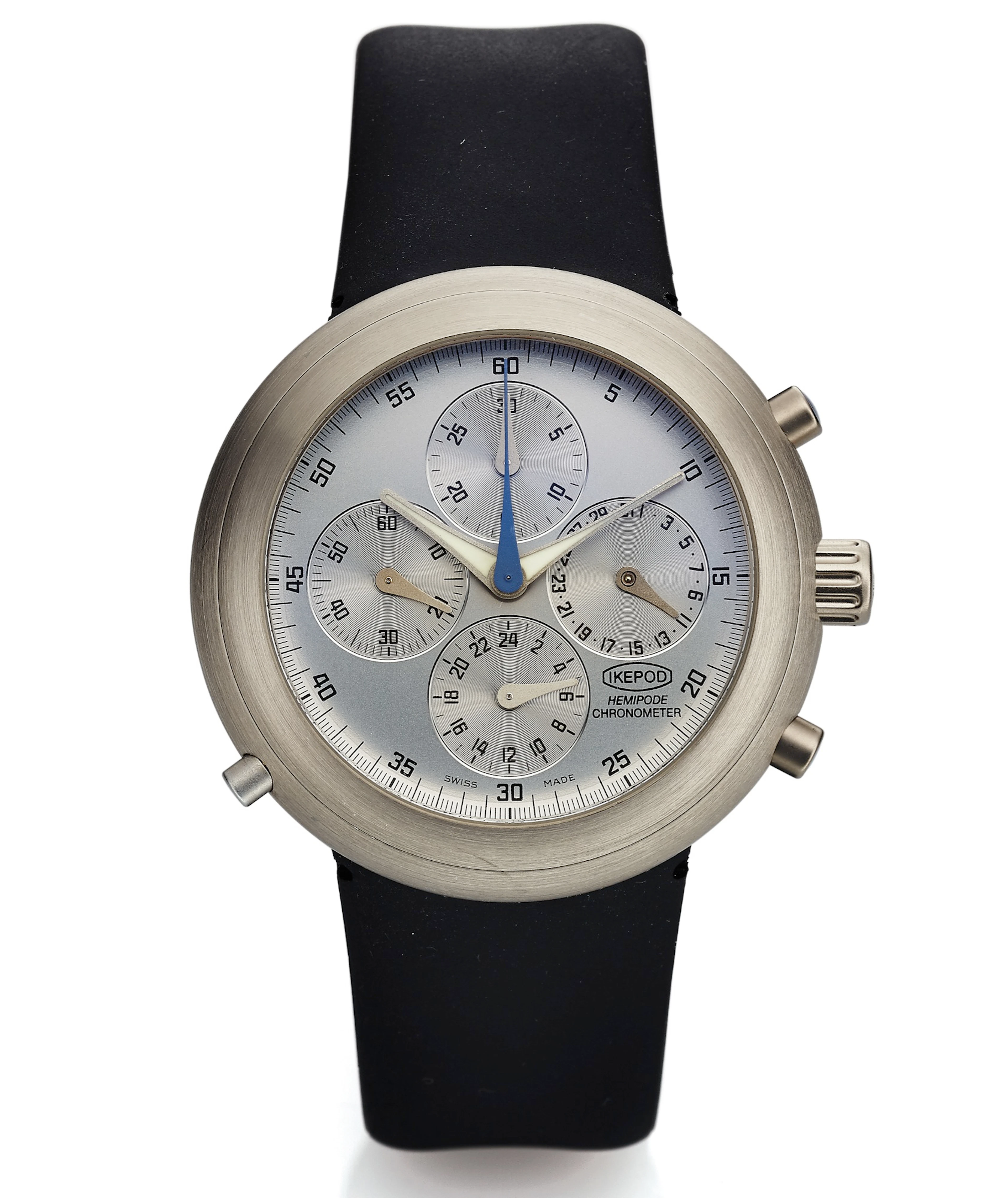 IKEPOD HEMIPODE CHRONOMETER WHITE GOLD Ikepod Watch Co., Mark Newson Design, No. 107/999, "Hemipode Chronometer". Made in a limited edition of 999 examples in the 2000's