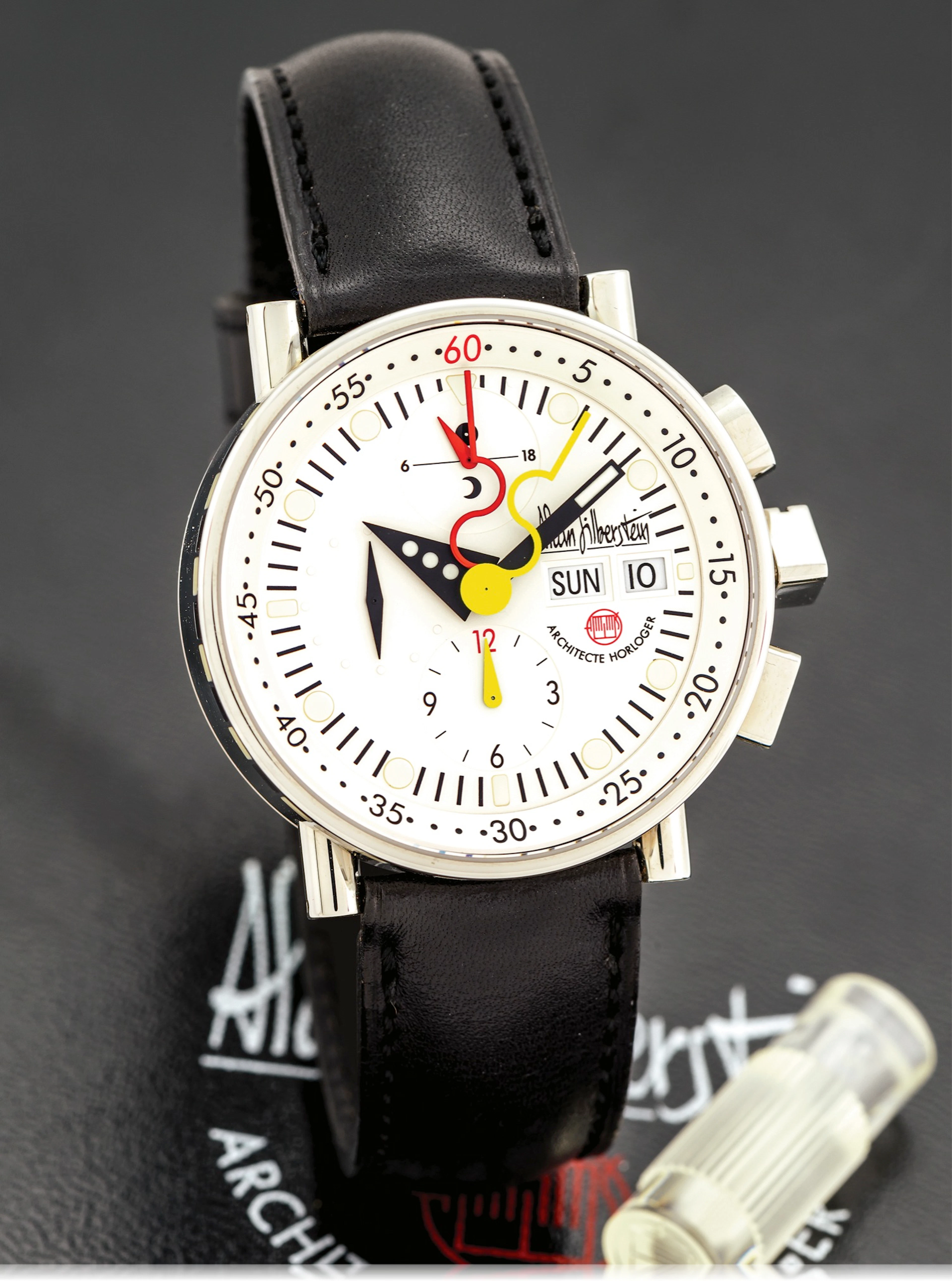 ALAIN SILBERSTEIN KRONO BAUHAUS LIMITED EDITION 972/999 Alain Silberstein, Architecte Horloger, fabriqué en France, No. 972/999. Made in a limited edition of 999 examples in the late 1990s
