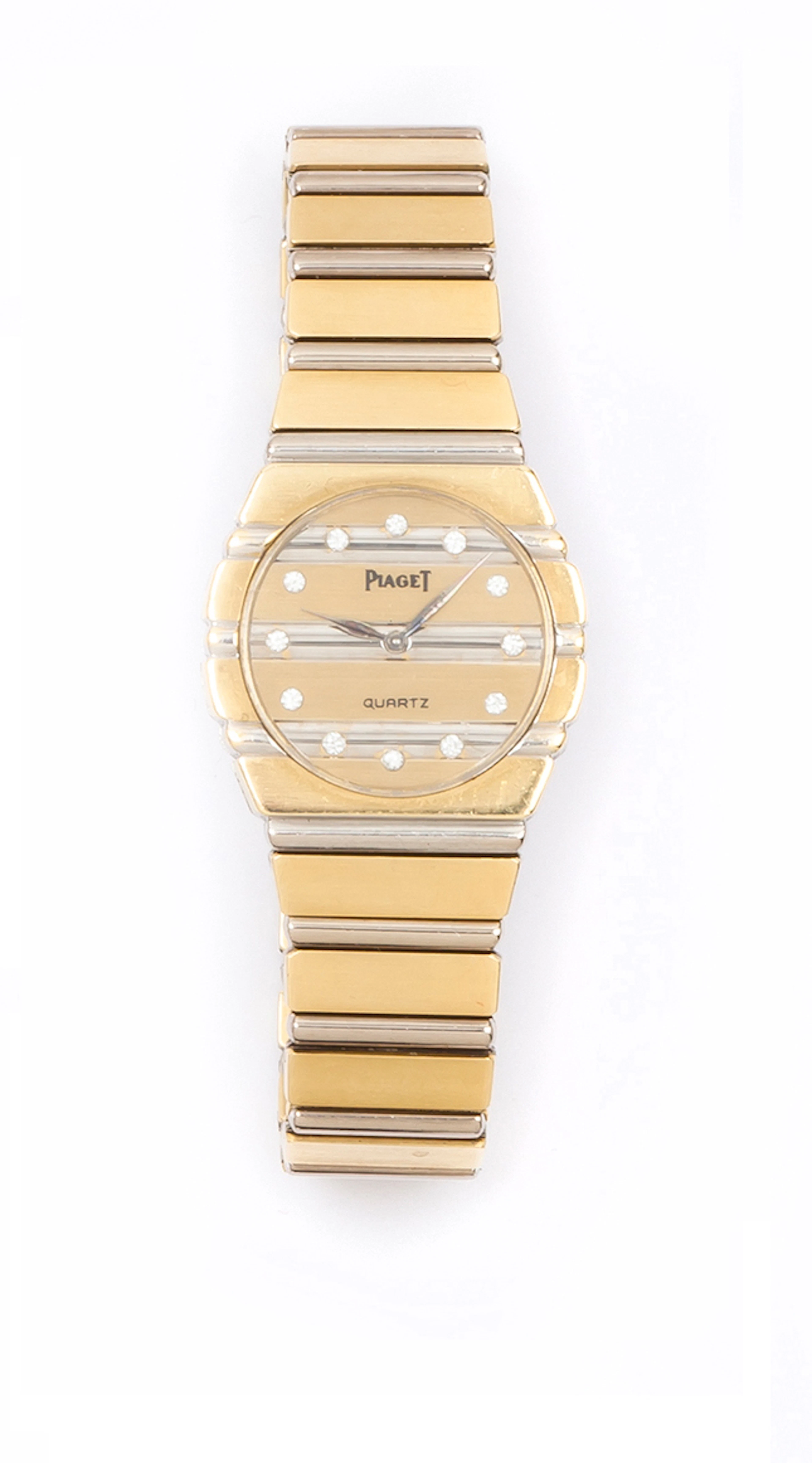 PIAGET - "POLO" - Bracelet montre en or jaune et or gris mat et poli