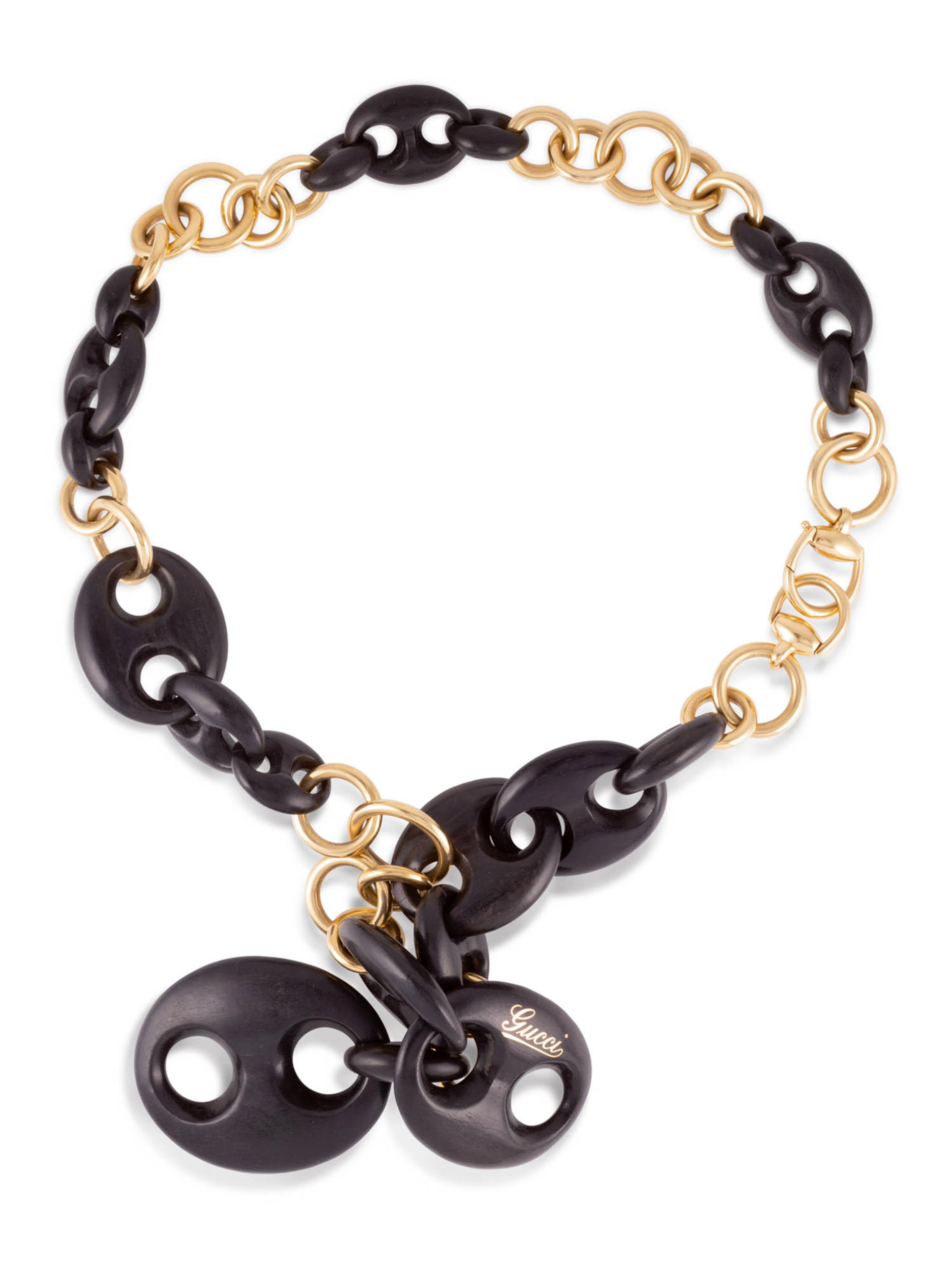 GUCCI VERY DESIRABLE YELLOW GOLD AND EBONY LONG NECKLACE