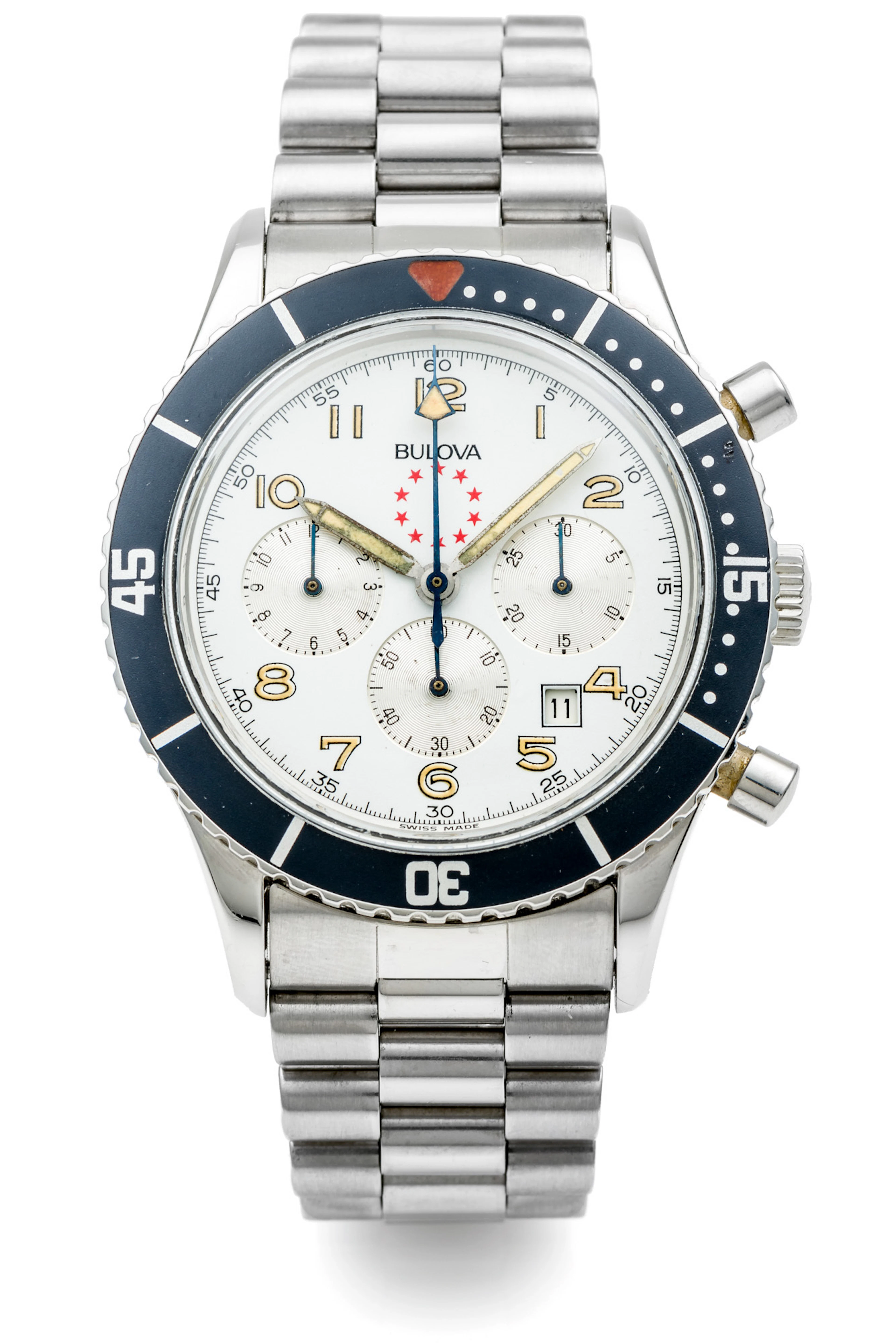 BULOVA, MARINE STAR, CHRONOGRAPH, WHITE DIAL, STEEL