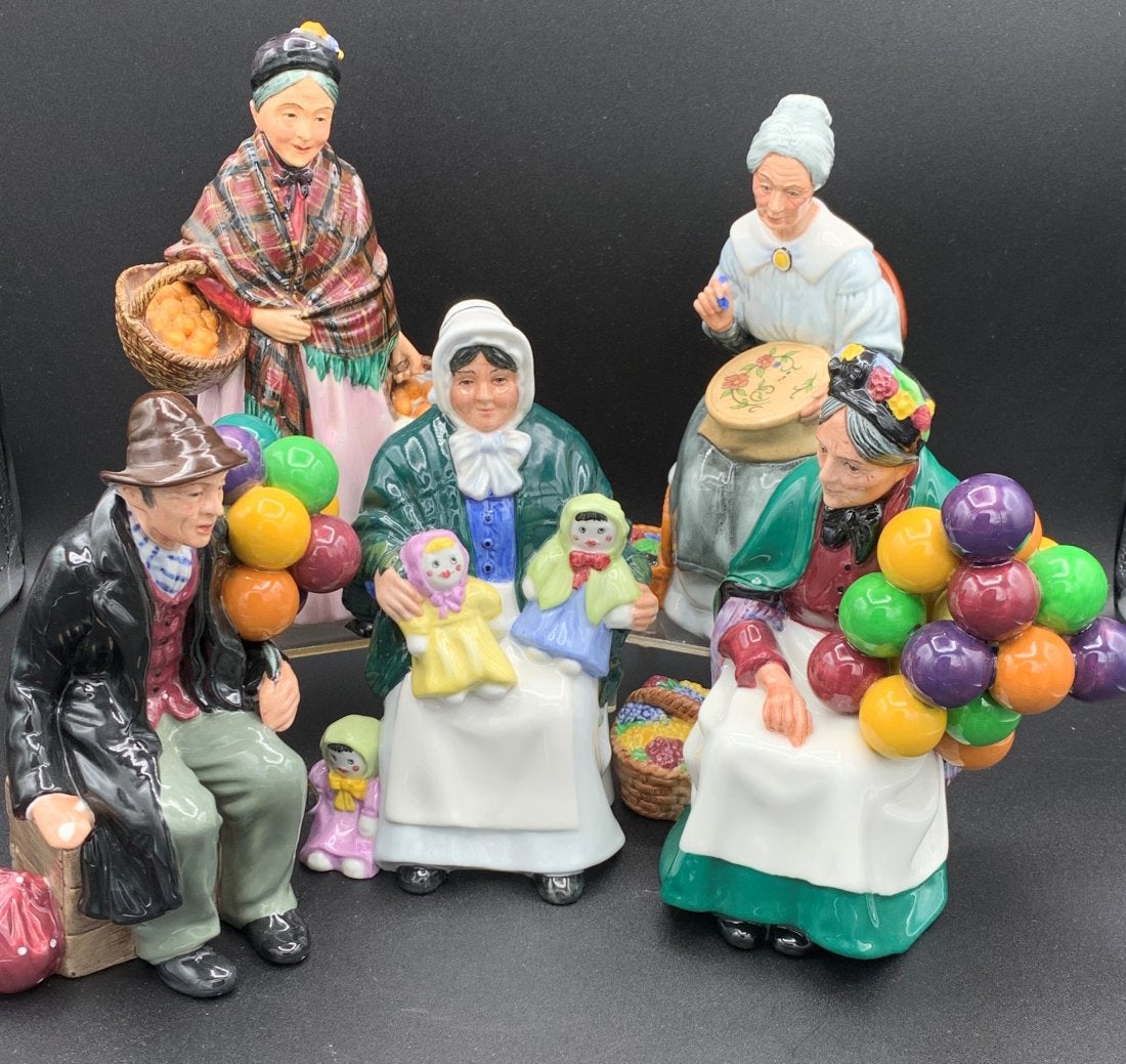 5 Royal Doulton Figurines - Balloon Sellers, Rag Doll +
