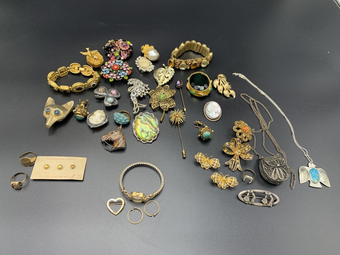 37 Piece Lot of 14K -10K Gold, Silver & Costume Jewelry