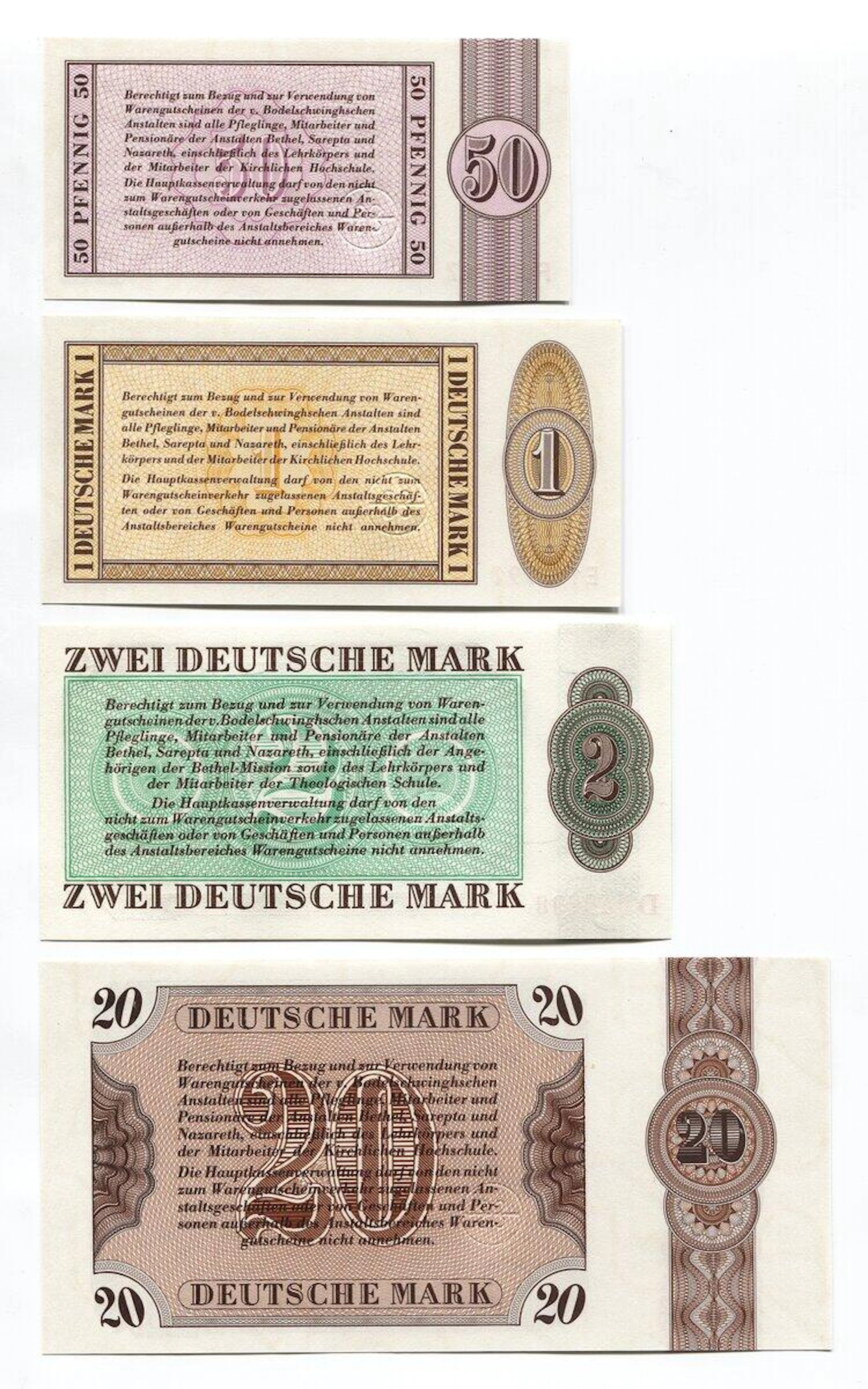 Germany - DDR 50 Pfennig & 1 - 2 - 20 Deutsche Mark 1958 - 1973 Goods Coupon
