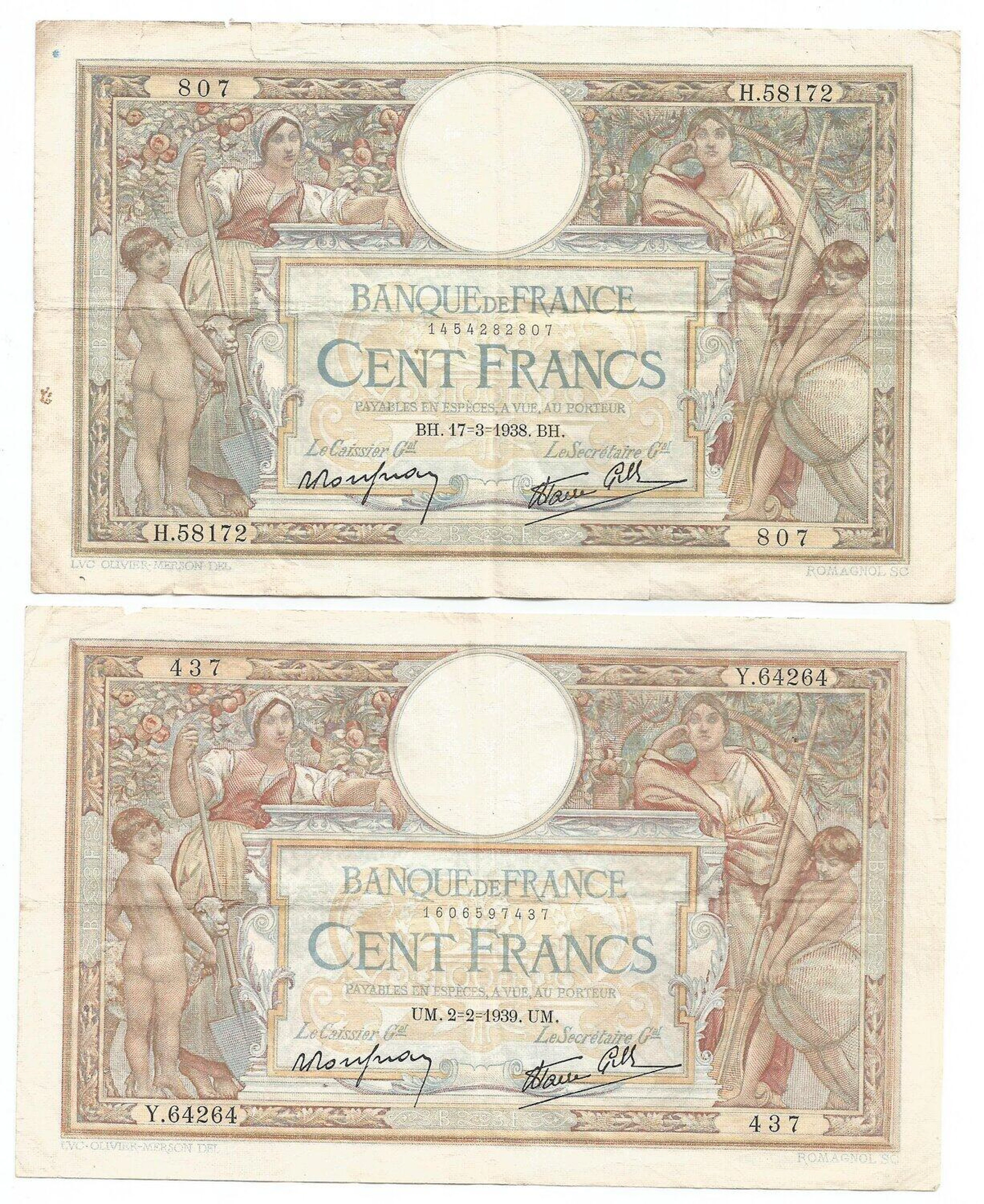 France 2 x 100 Francs 1938 - 1939 Sully