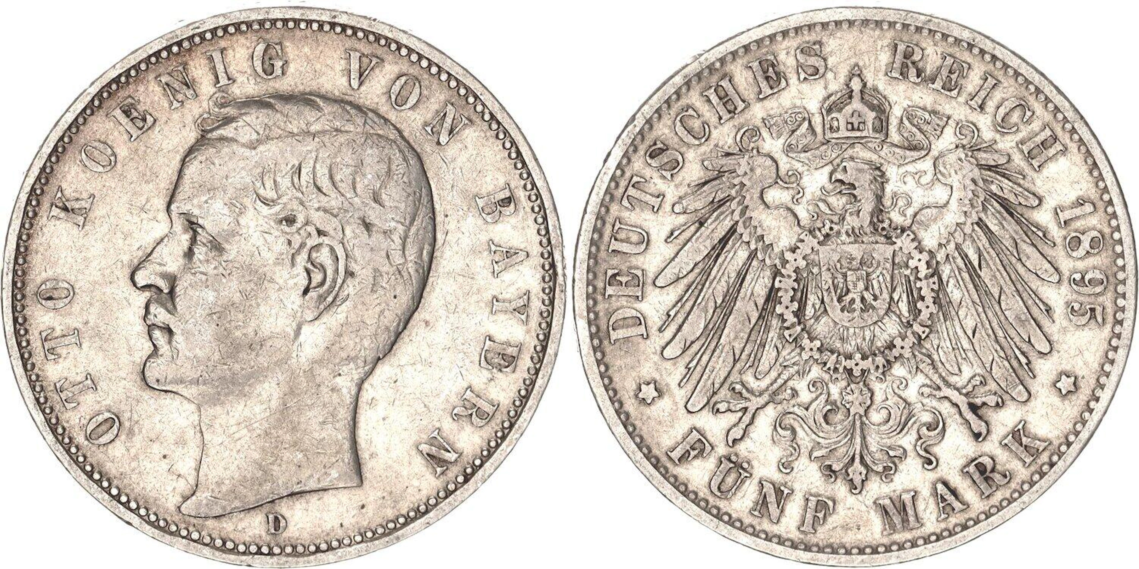Germany - Empire Bavaria 5 Mark 1895 D