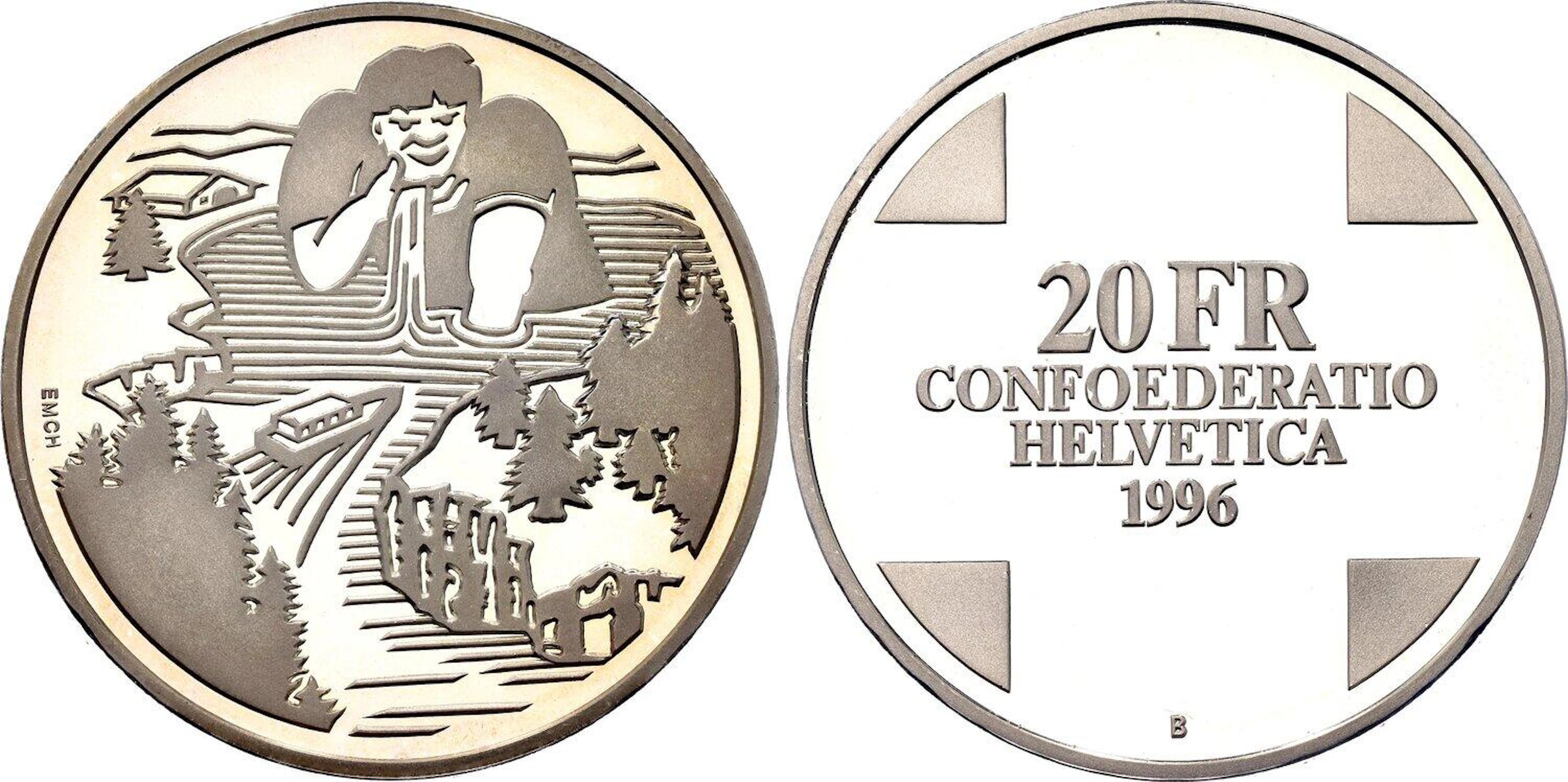 Switzerland 20 Francs 1996 B