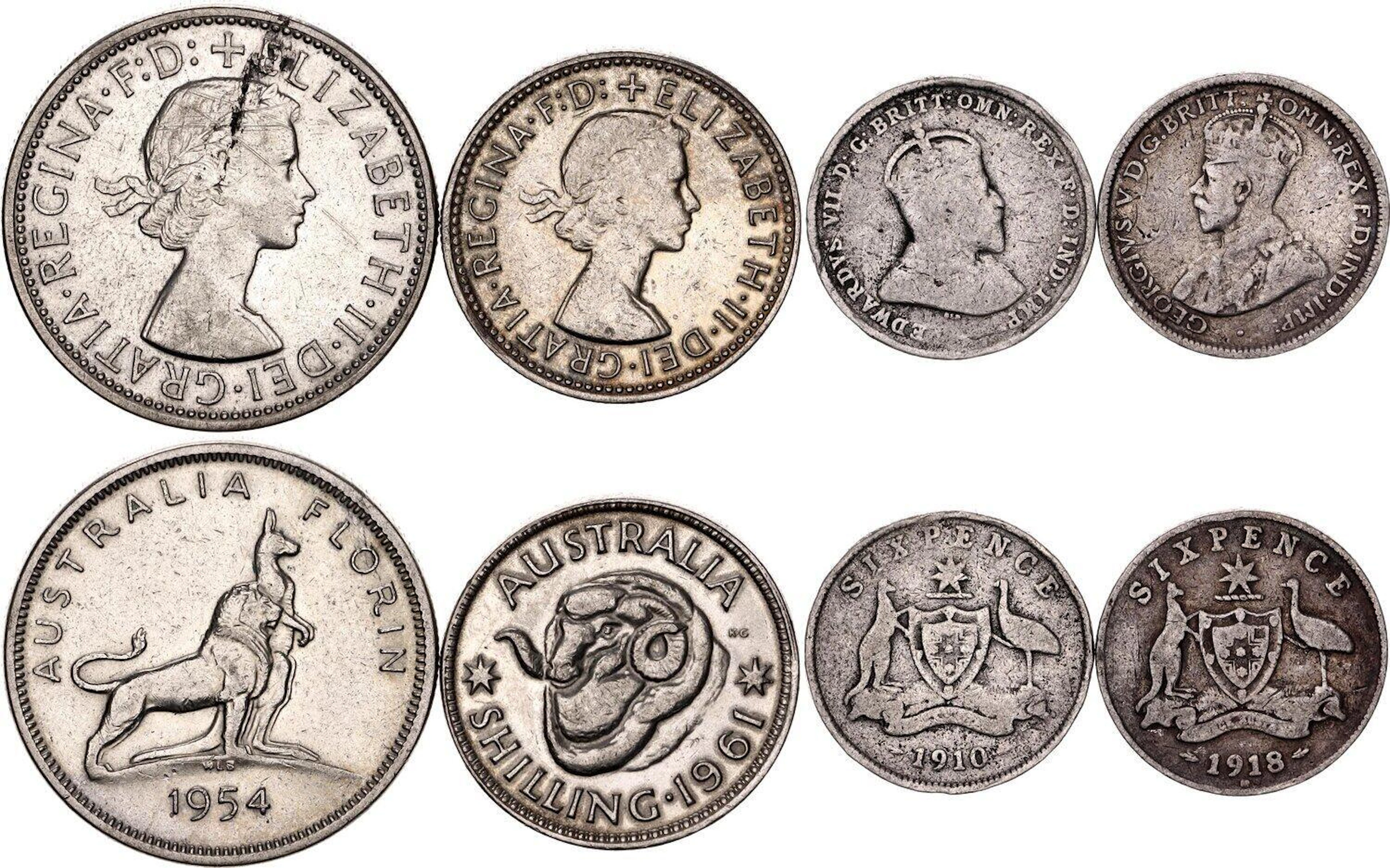 Australia 2 x 6 Pence - 1 Shilling - 1 Florin 1910 -1961