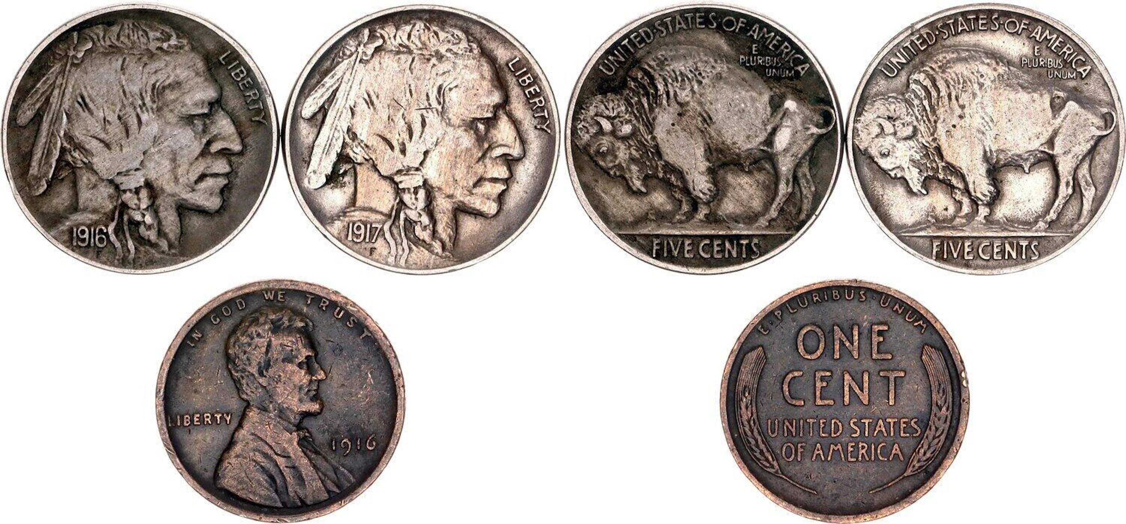 United States 1 - 5 - 5 Cents 1916 -1917