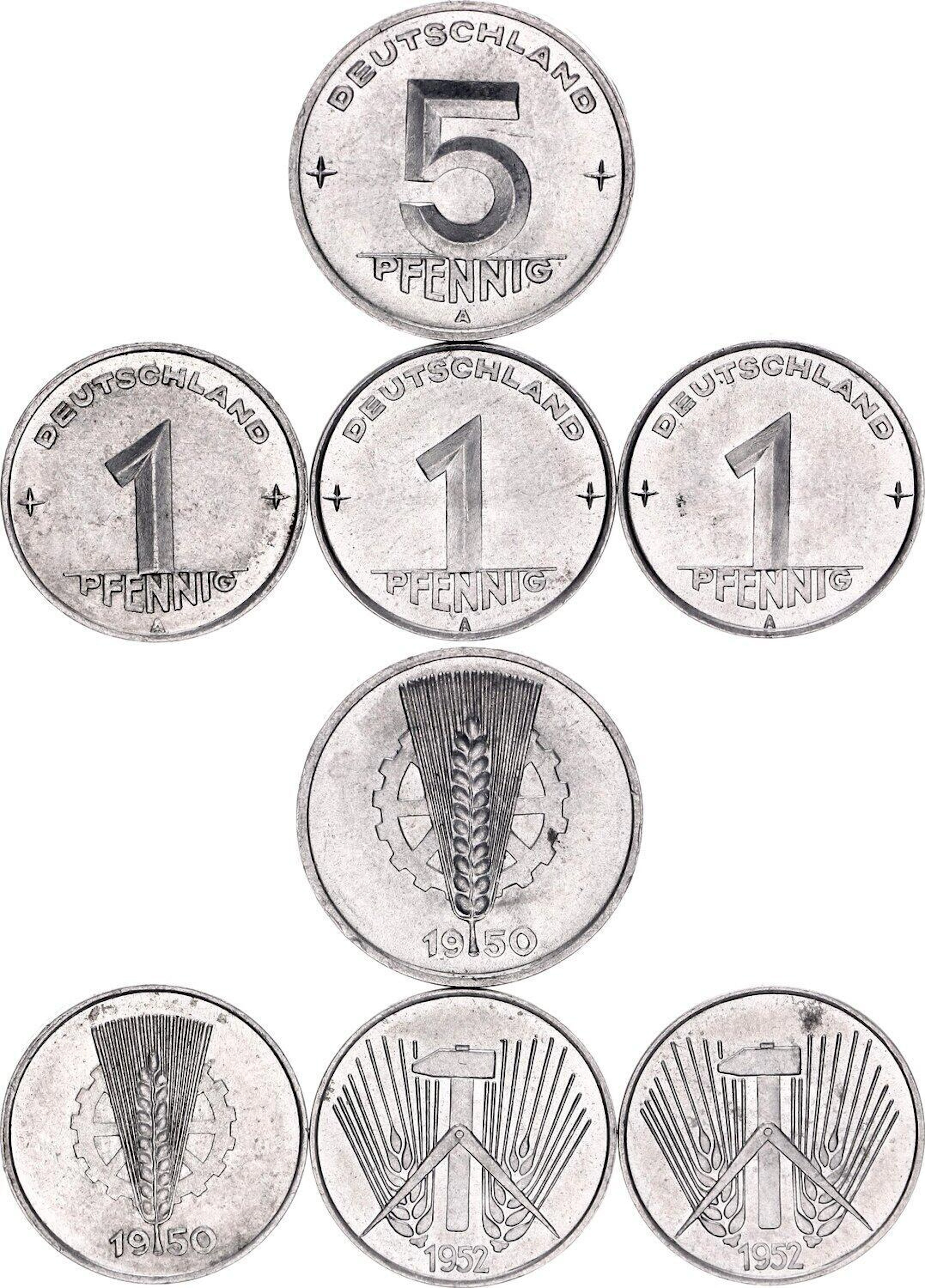 Germany - DDR 3 x 1 - 5 Pfennig 1950 - 1952