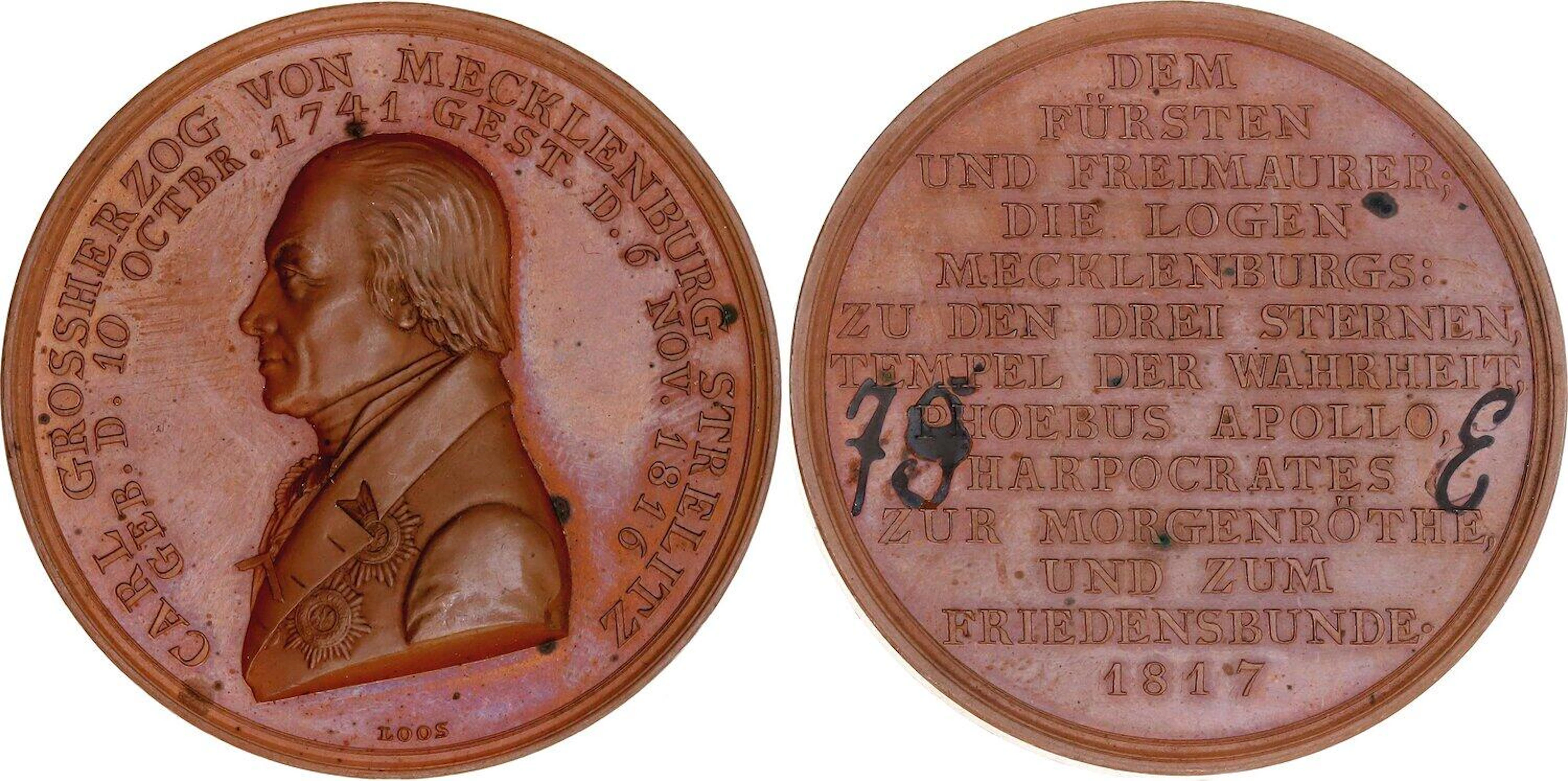 German States Mecklenburg-Strelitz Bronze Medal "Death Carl II" 1817