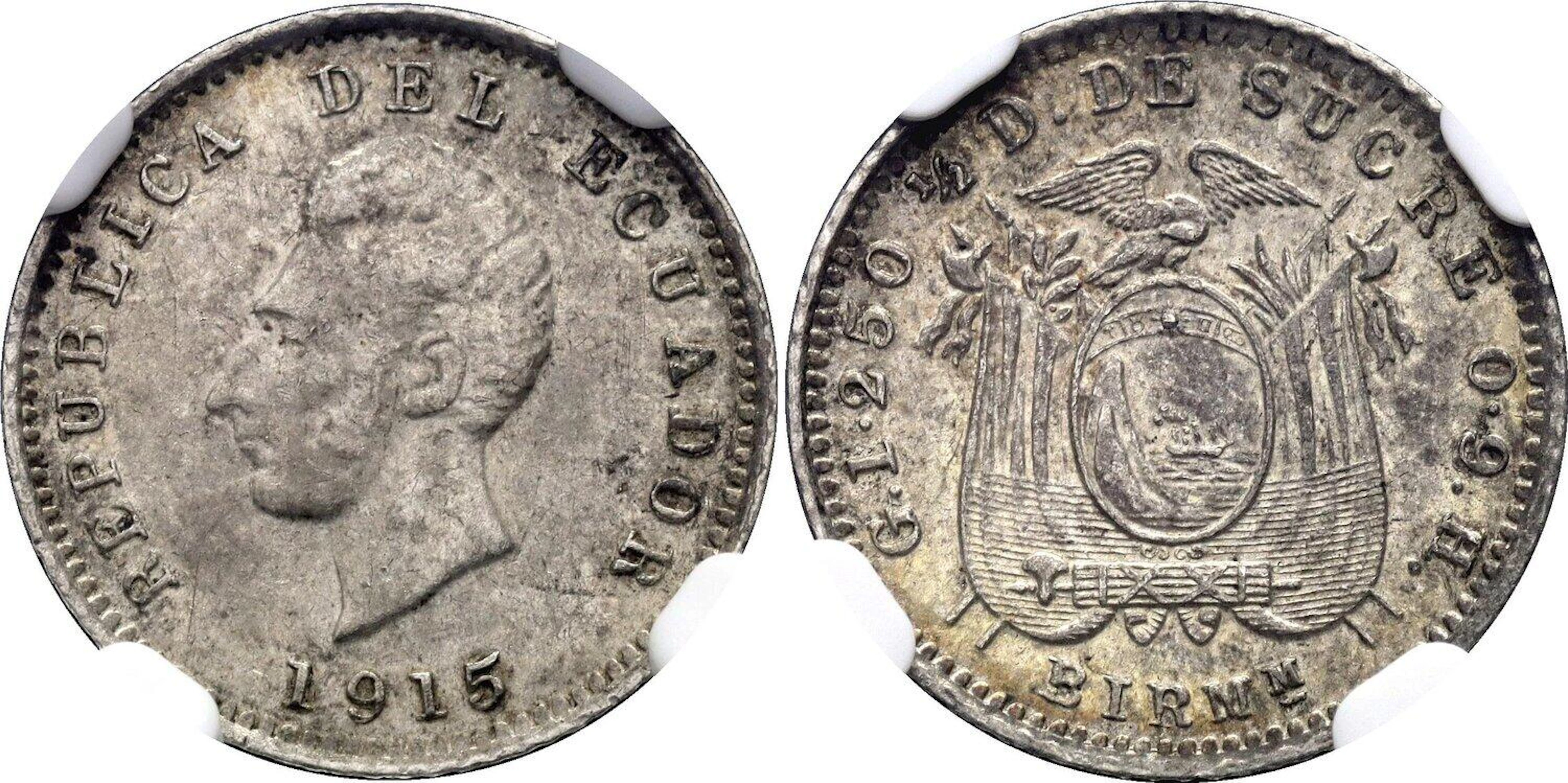 Ecuador 1/2 Decimo 1915 BIRMM NGC AU55