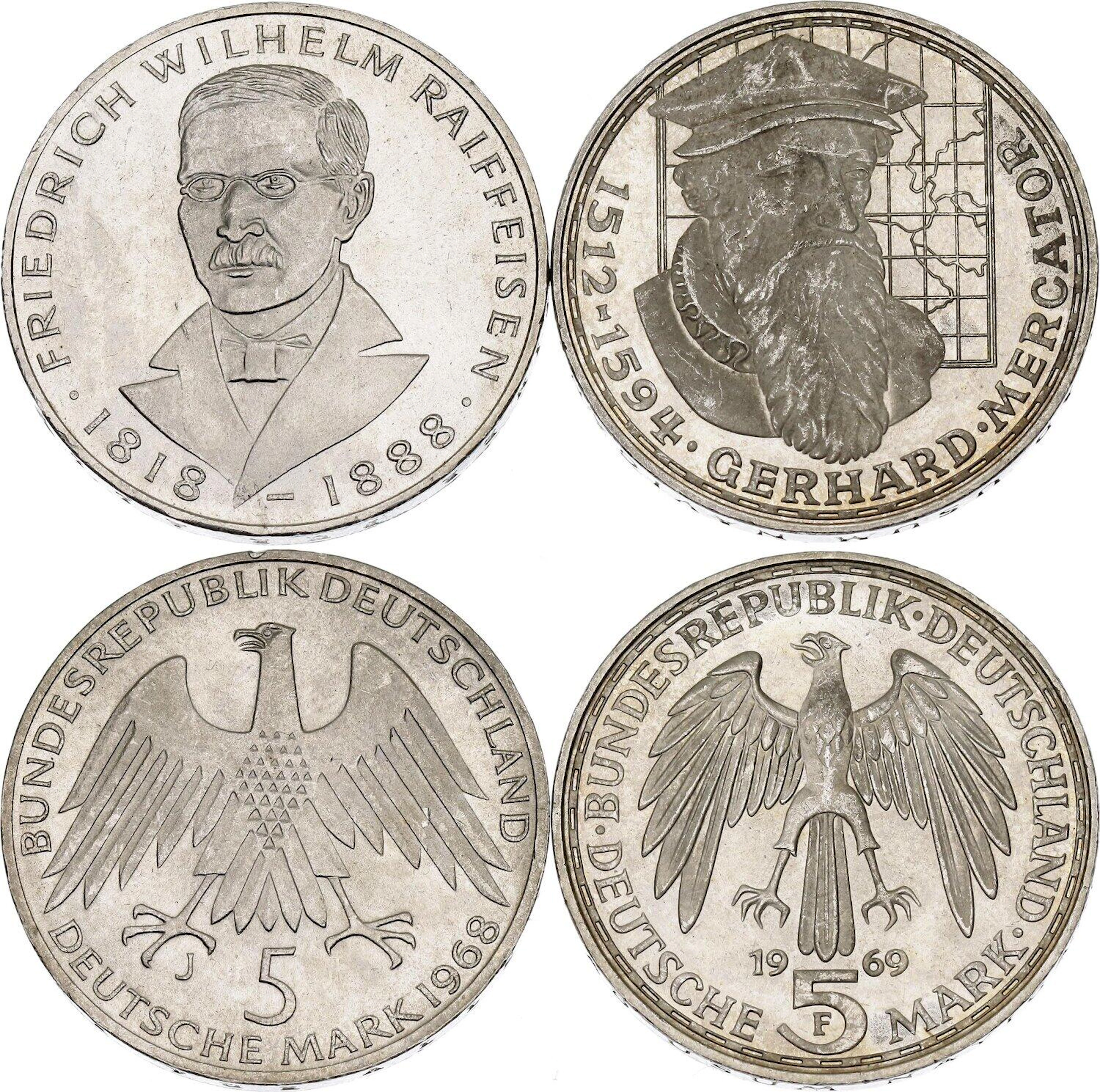 Germany - FRG 2 x 5 Deutsche Mark 1968 - 1969 J & F