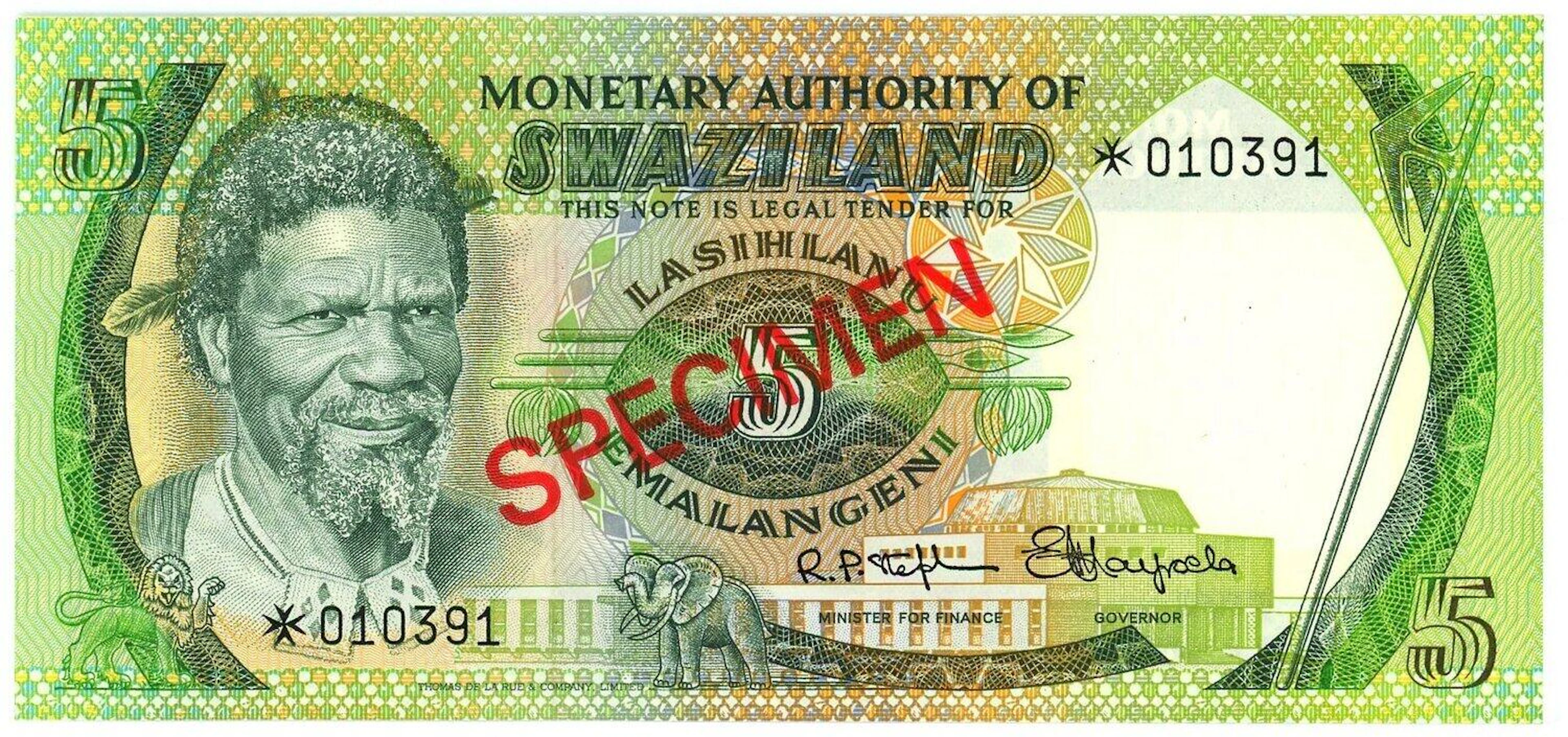 Swaziland 5 Emalangeni 1974 (ND) Specimen