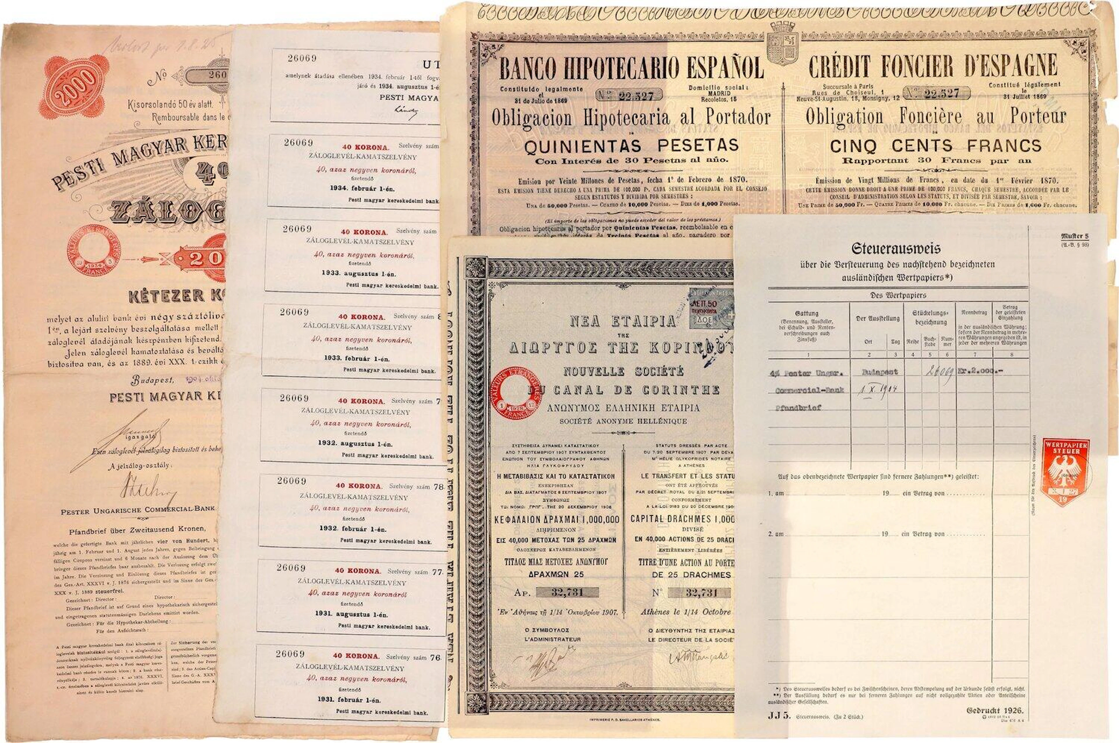 Europe Lot of 3 Shares 1869 - 1907