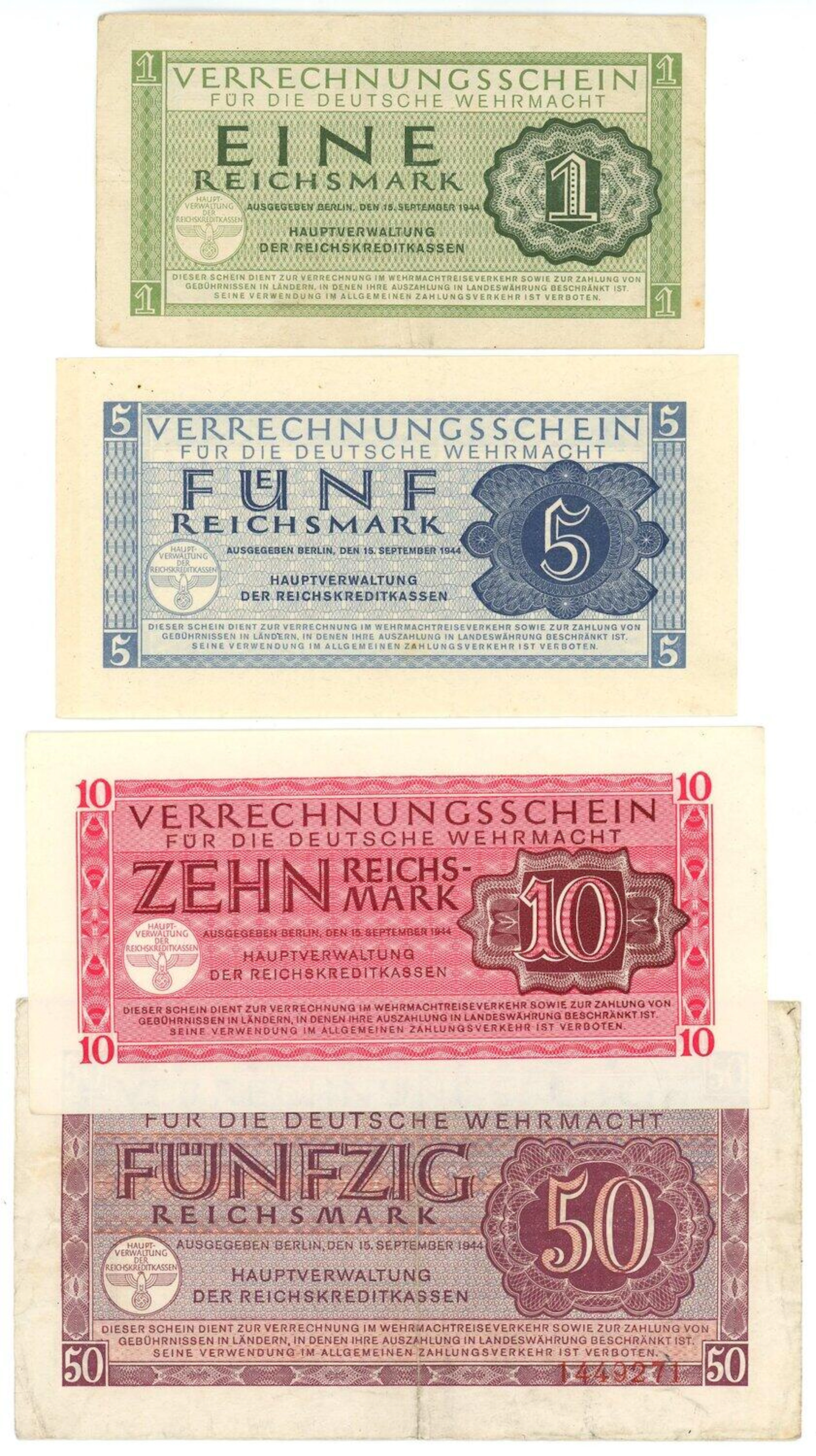 Germany Lot of 4 Banknotes 1944